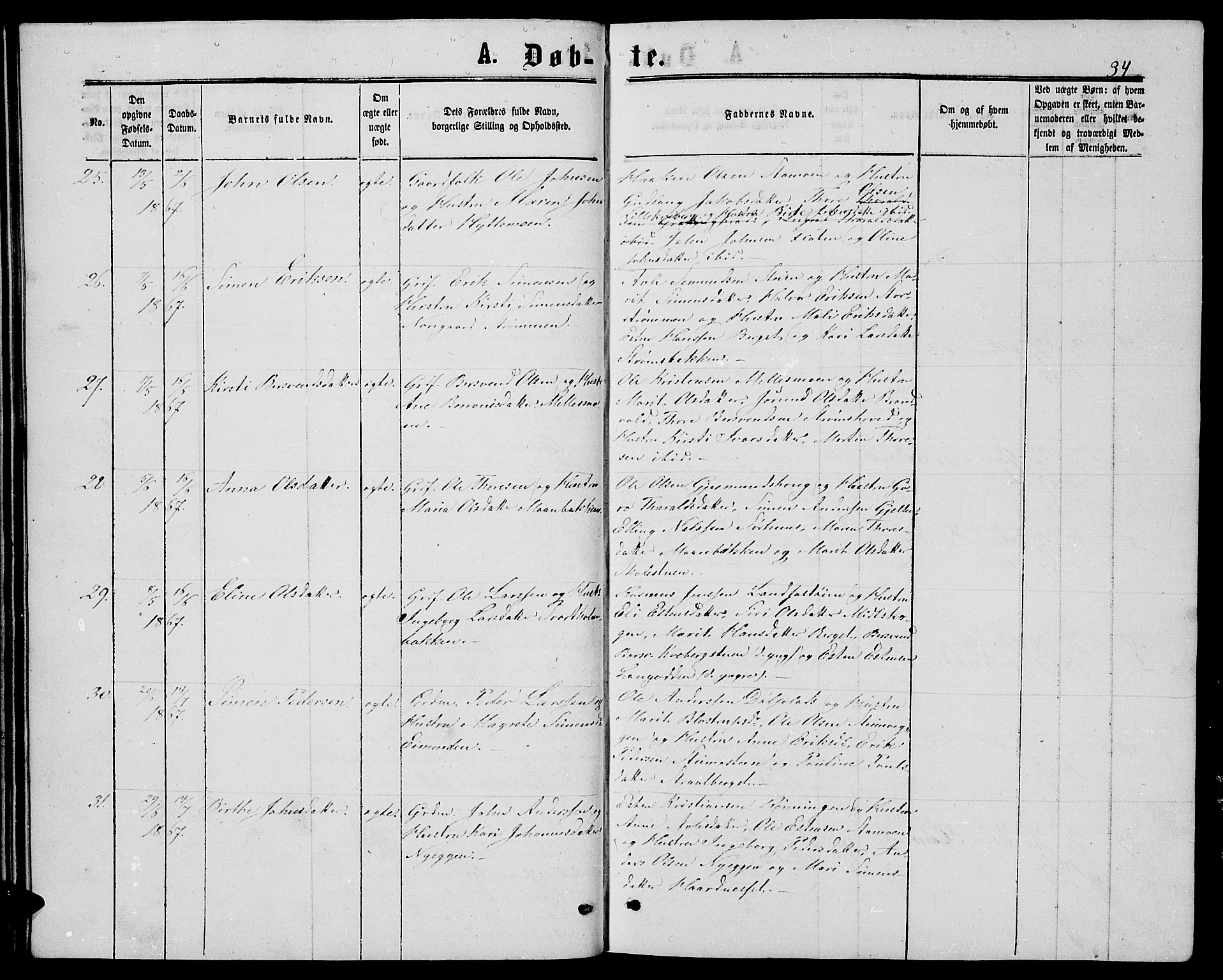 Alvdal prestekontor, SAH/PREST-060/H/Ha/Hab/L0002: Klokkerbok nr. 2, 1863-1878, s. 34