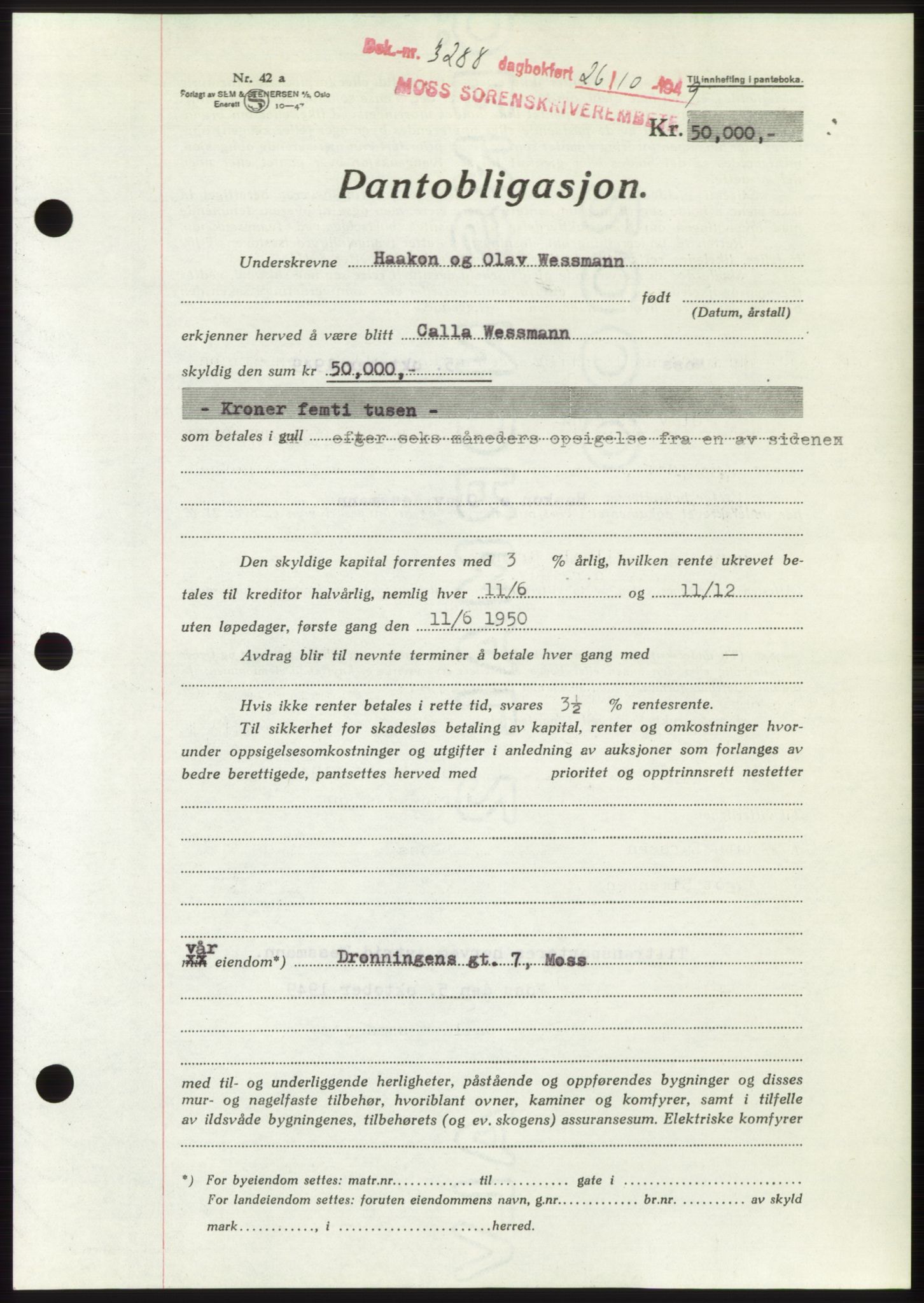Moss sorenskriveri, SAO/A-10168: Pantebok nr. B23, 1949-1950, Dagboknr: 3288/1949