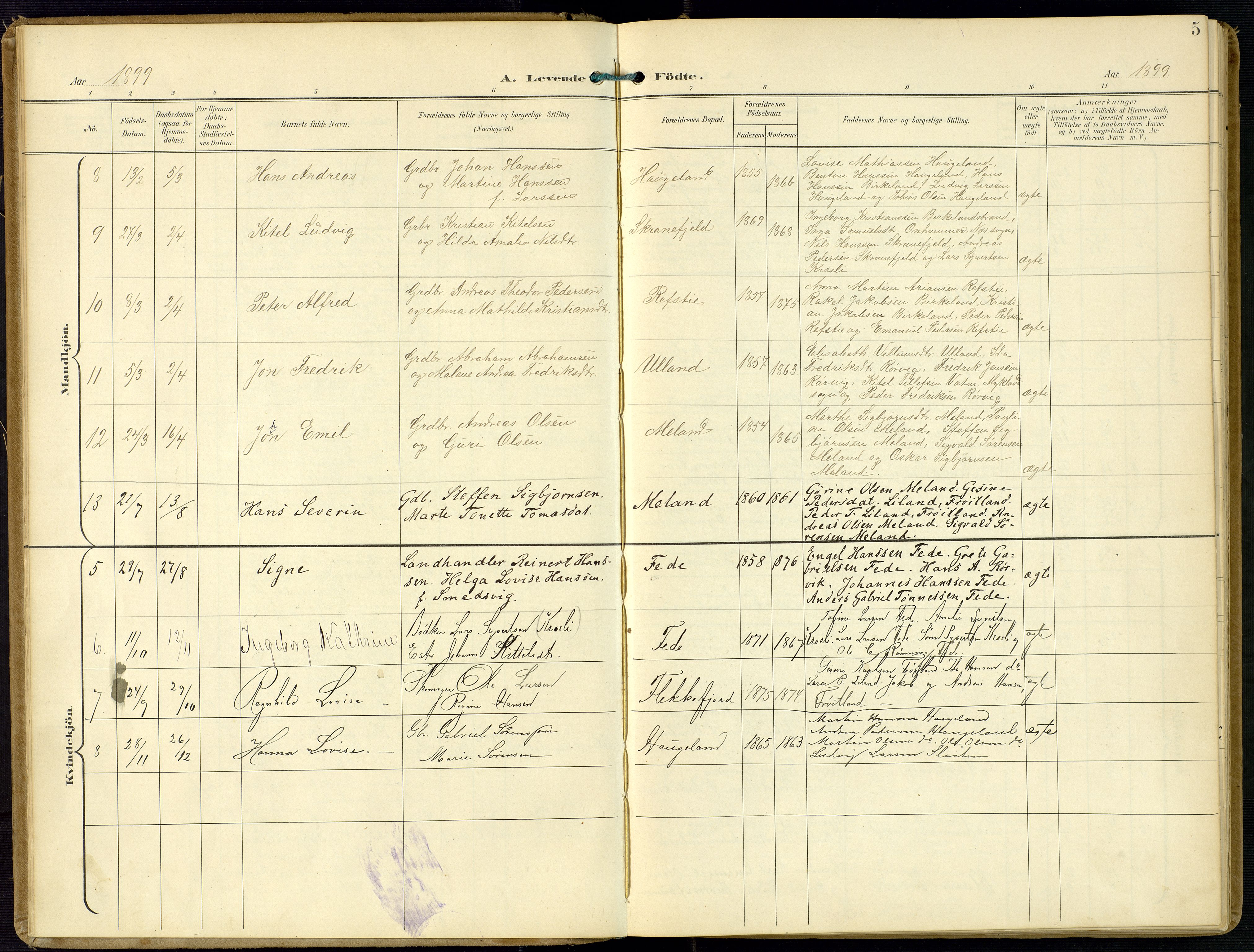 Kvinesdal sokneprestkontor, SAK/1111-0026/F/Fa/Faa/L0005: Ministerialbok nr. A 5, 1898-1915, s. 5