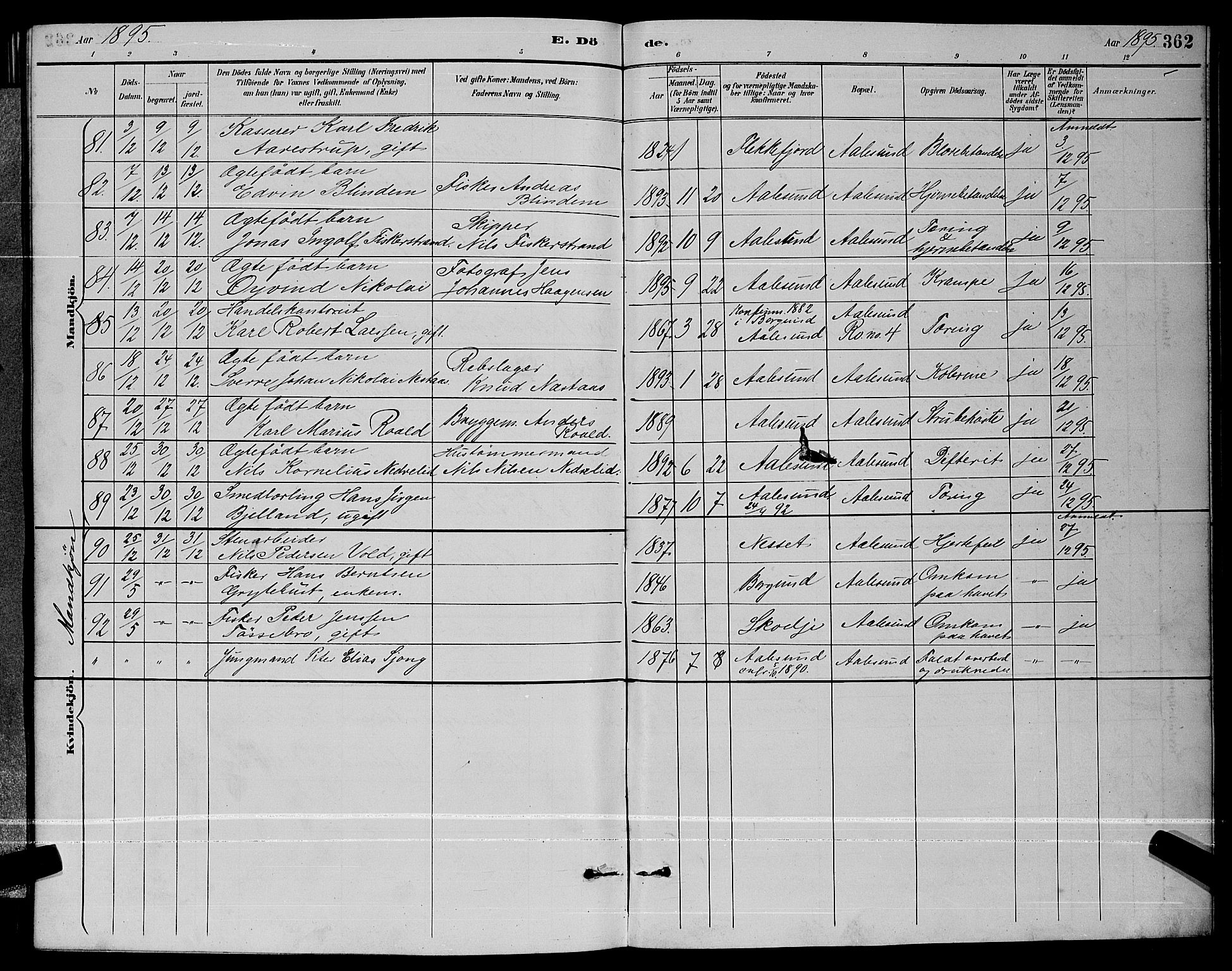 Ministerialprotokoller, klokkerbøker og fødselsregistre - Møre og Romsdal, AV/SAT-A-1454/529/L0467: Klokkerbok nr. 529C04, 1889-1897, s. 362