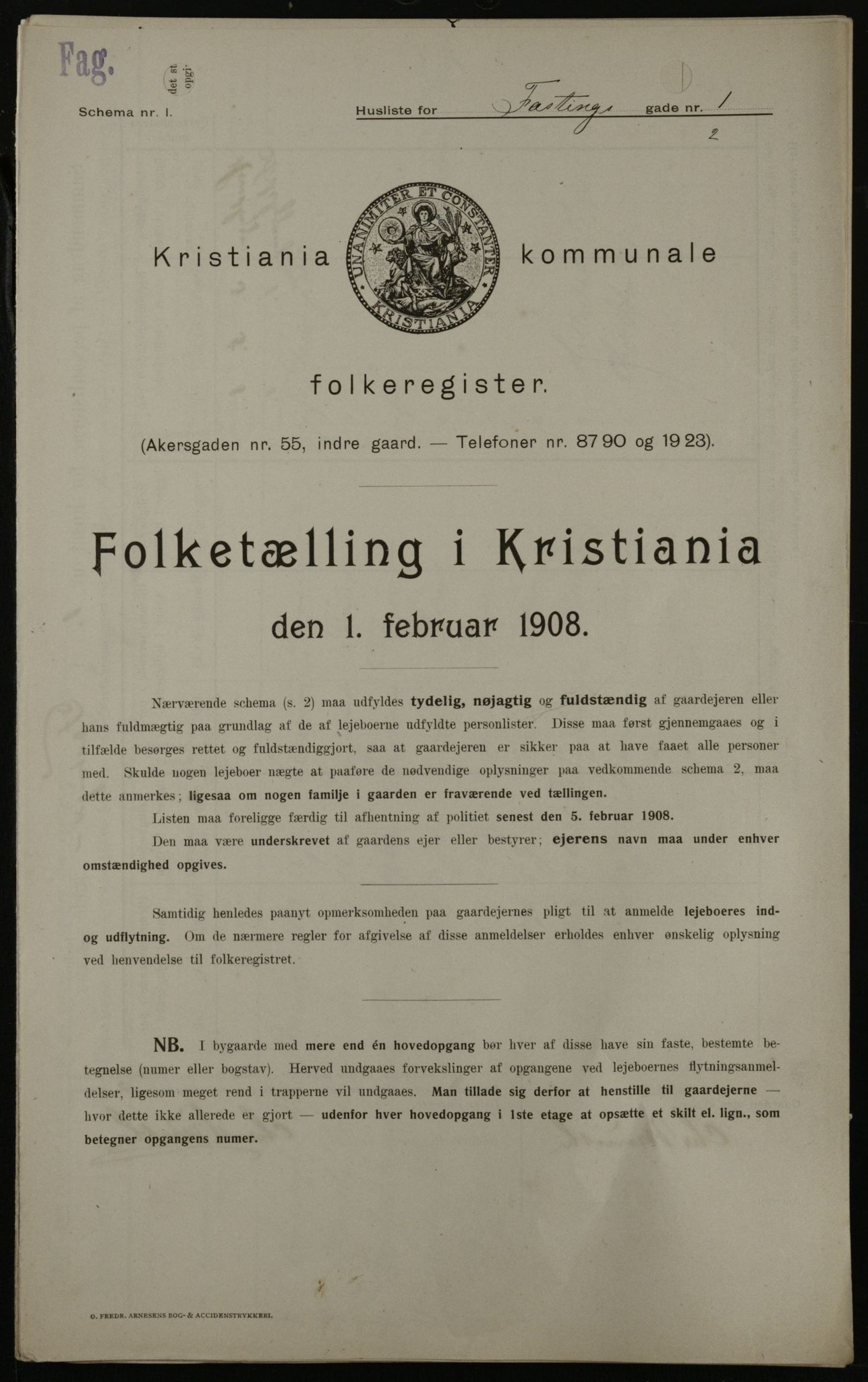 OBA, Kommunal folketelling 1.2.1908 for Kristiania kjøpstad, 1908, s. 21451