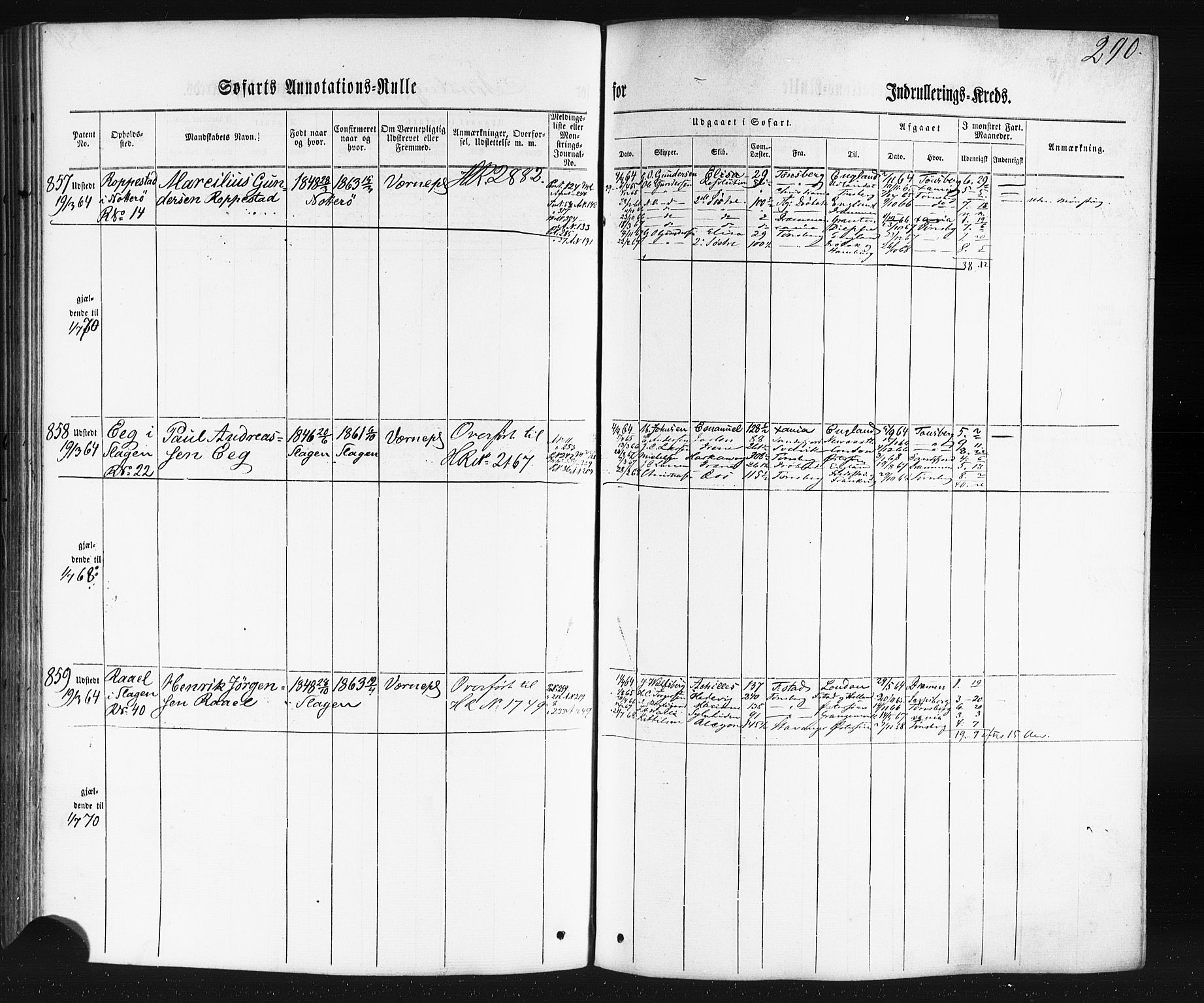 Tønsberg innrulleringskontor, AV/SAKO-A-786/F/Fb/L0001: Annotasjonsrulle Patent nr. 1-1724, 1860-1868, s. 304