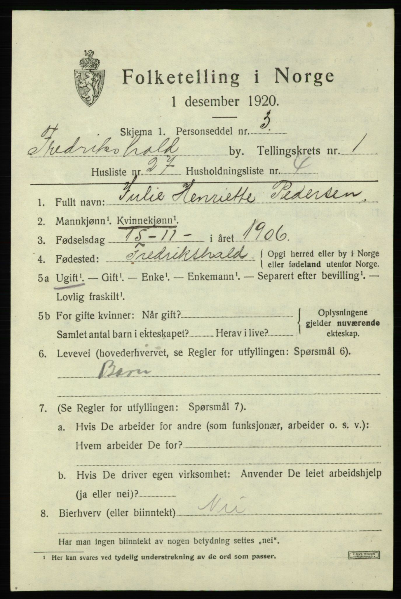 SAO, Folketelling 1920 for 0101 Fredrikshald kjøpstad, 1920, s. 8538