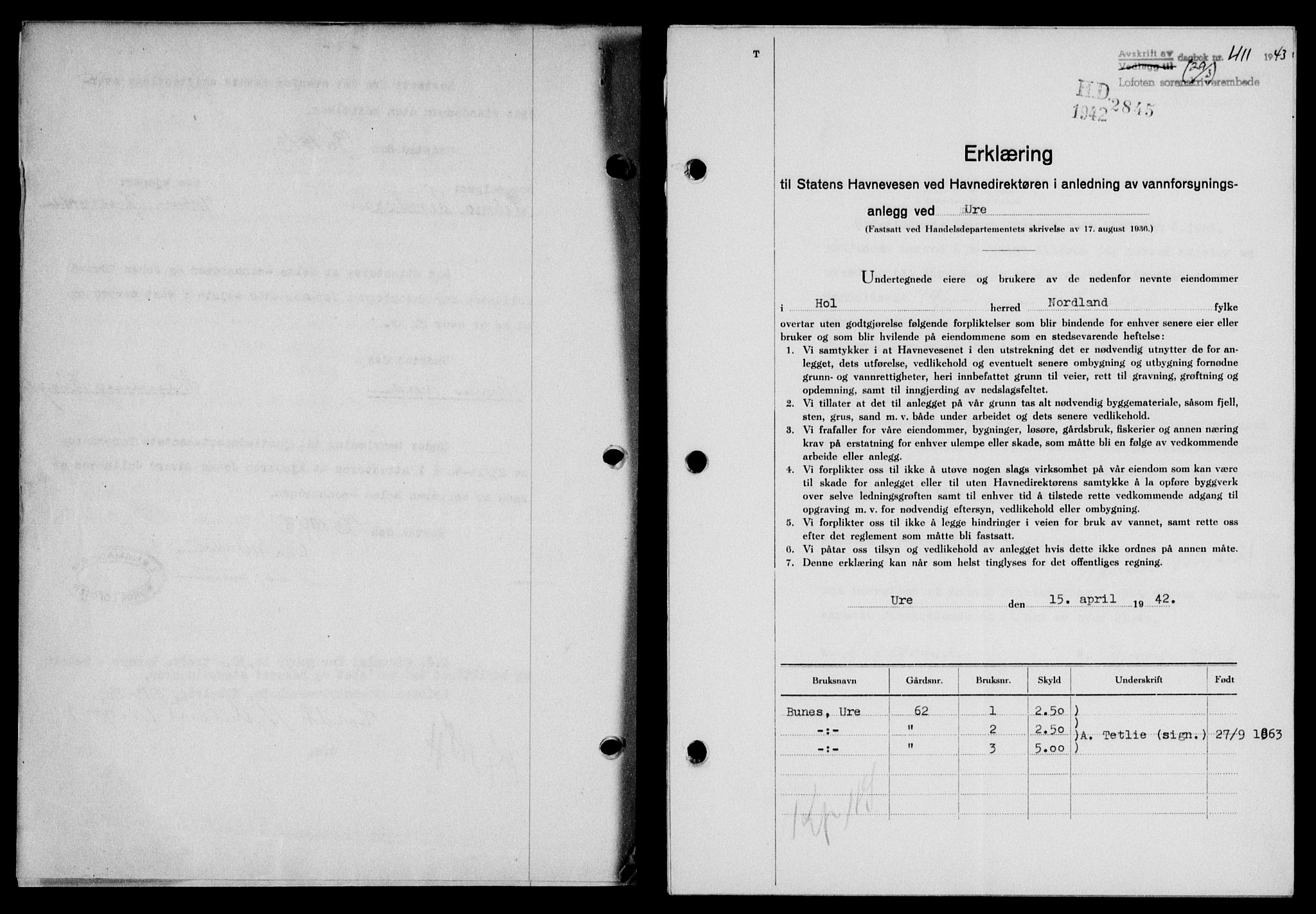 Lofoten sorenskriveri, SAT/A-0017/1/2/2C/L0011a: Pantebok nr. 11a, 1943-1943, Dagboknr: 411/1943