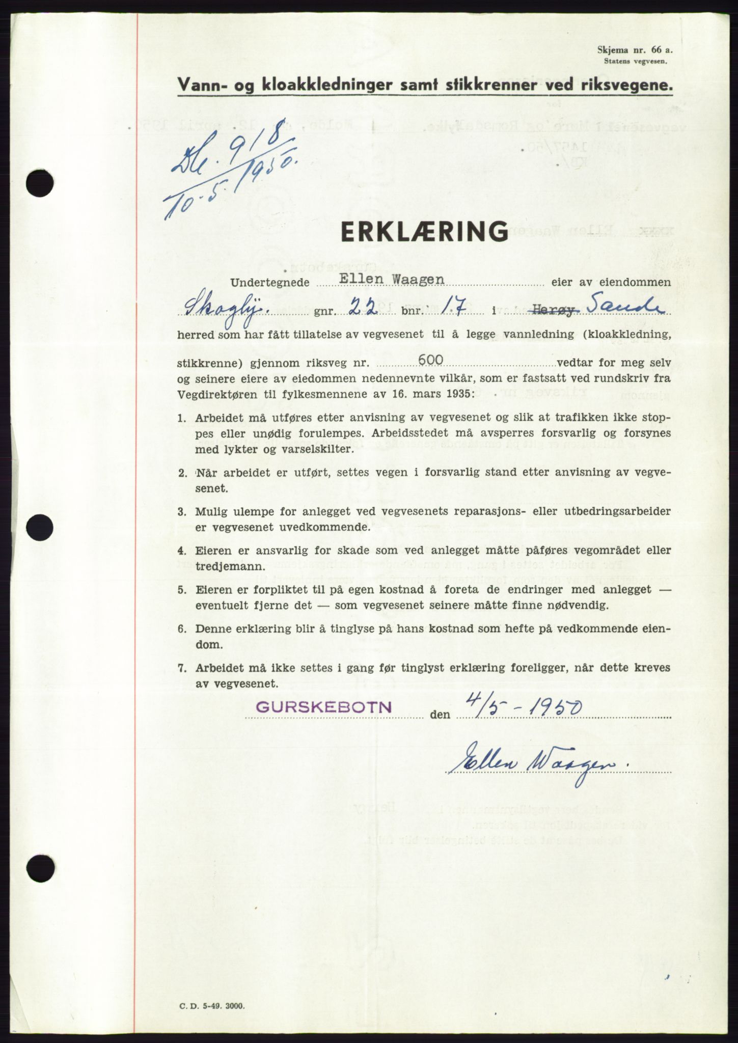 Søre Sunnmøre sorenskriveri, SAT/A-4122/1/2/2C/L0086: Pantebok nr. 12A, 1949-1950, Dagboknr: 918/1950