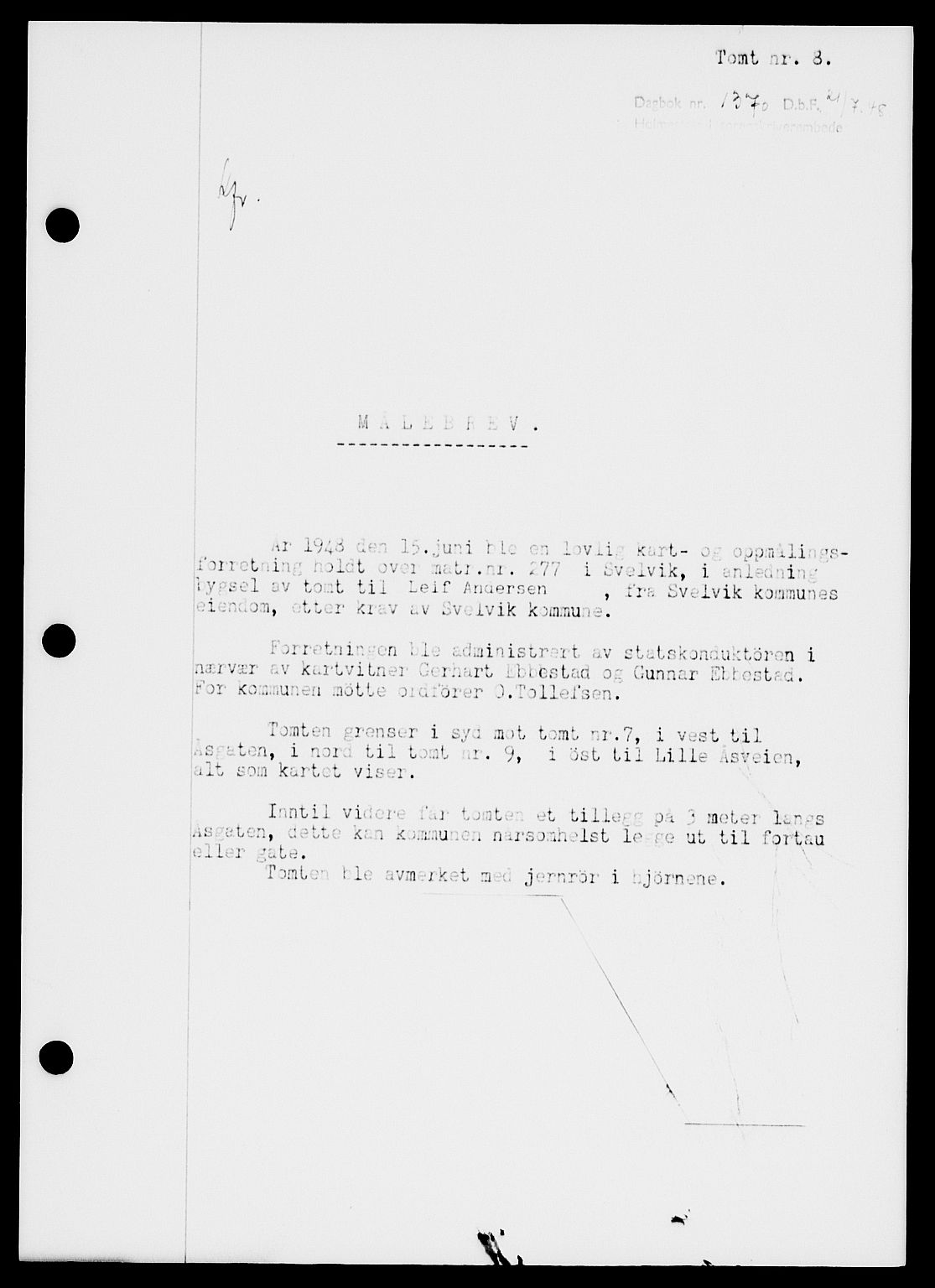 Holmestrand sorenskriveri, SAKO/A-67/G/Ga/Gaa/L0064: Pantebok nr. A-64, 1948-1948, Dagboknr: 1370/1948