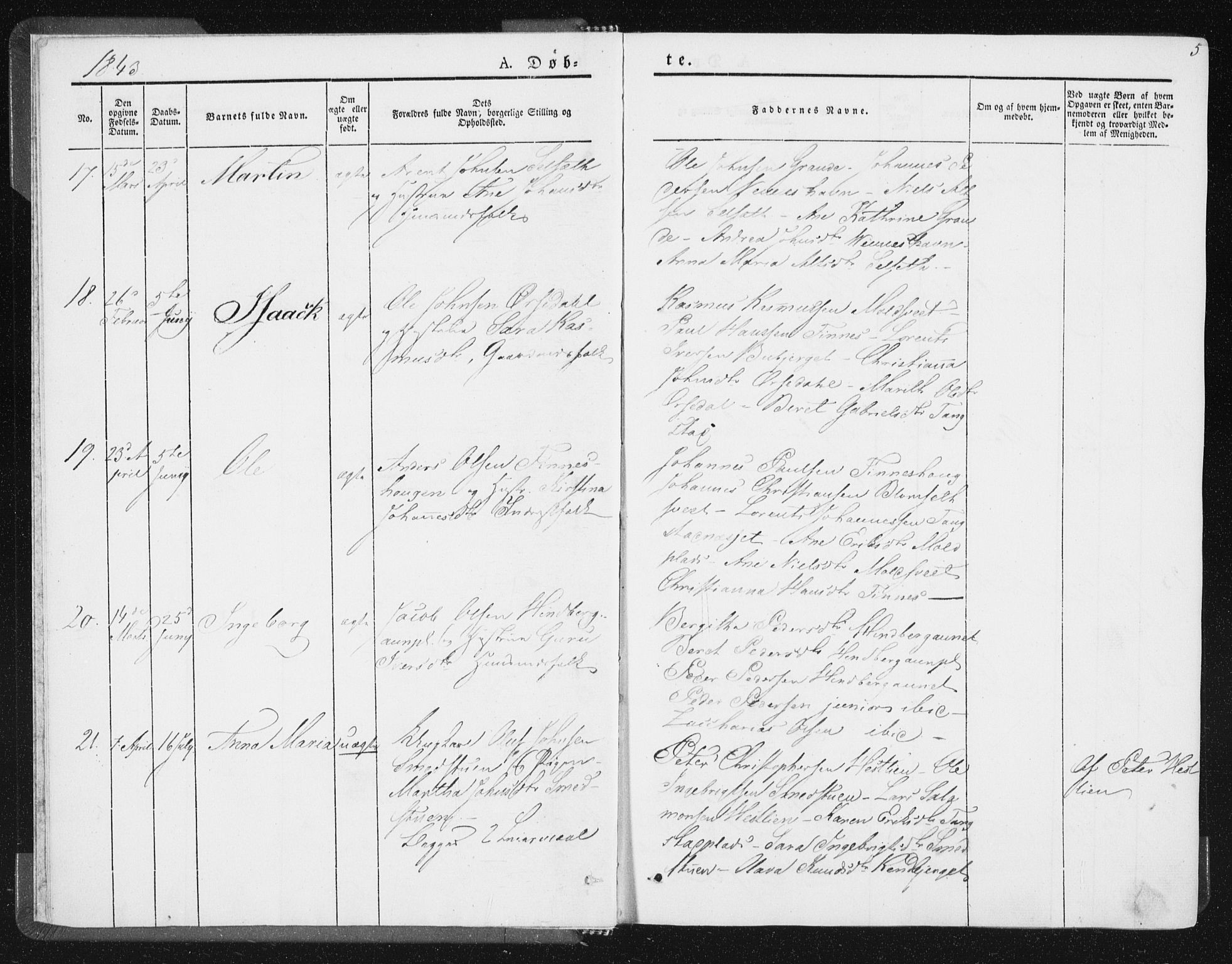 Ministerialprotokoller, klokkerbøker og fødselsregistre - Nord-Trøndelag, SAT/A-1458/744/L0418: Ministerialbok nr. 744A02, 1843-1866, s. 5