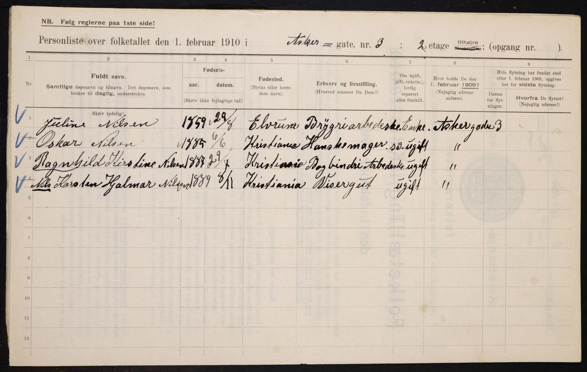 OBA, Kommunal folketelling 1.2.1910 for Kristiania, 1910, s. 2331