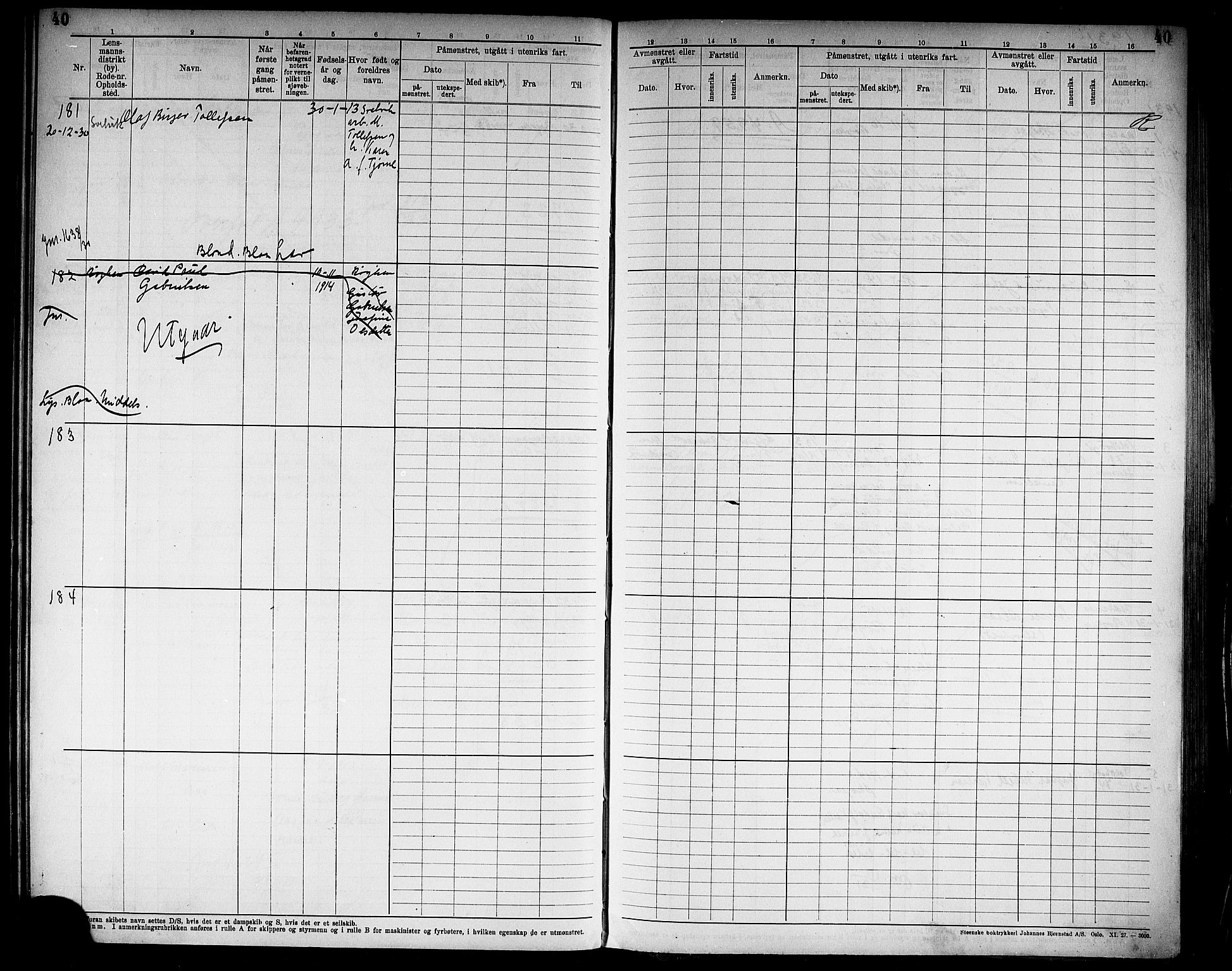 Drammen innrulleringsdistrikt, SAKO/A-781/F/Fd/L0007: Midlertidige patenter, 1930-1940, s. 42