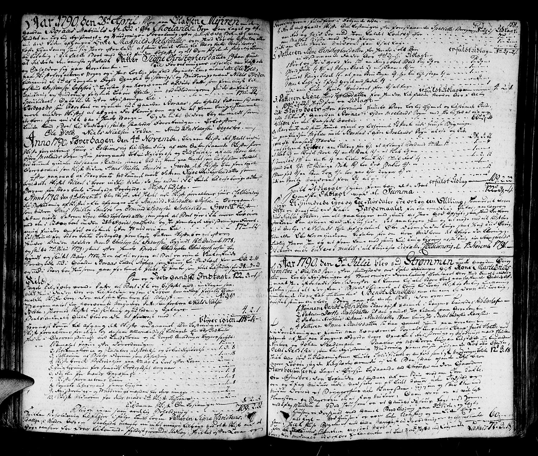 Nedenes sorenskriveri før 1824, SAK/1221-0007/H/Hc/L0041: Skifteprotokoll med register nr 28, 1791-1795, s. 157b-158a