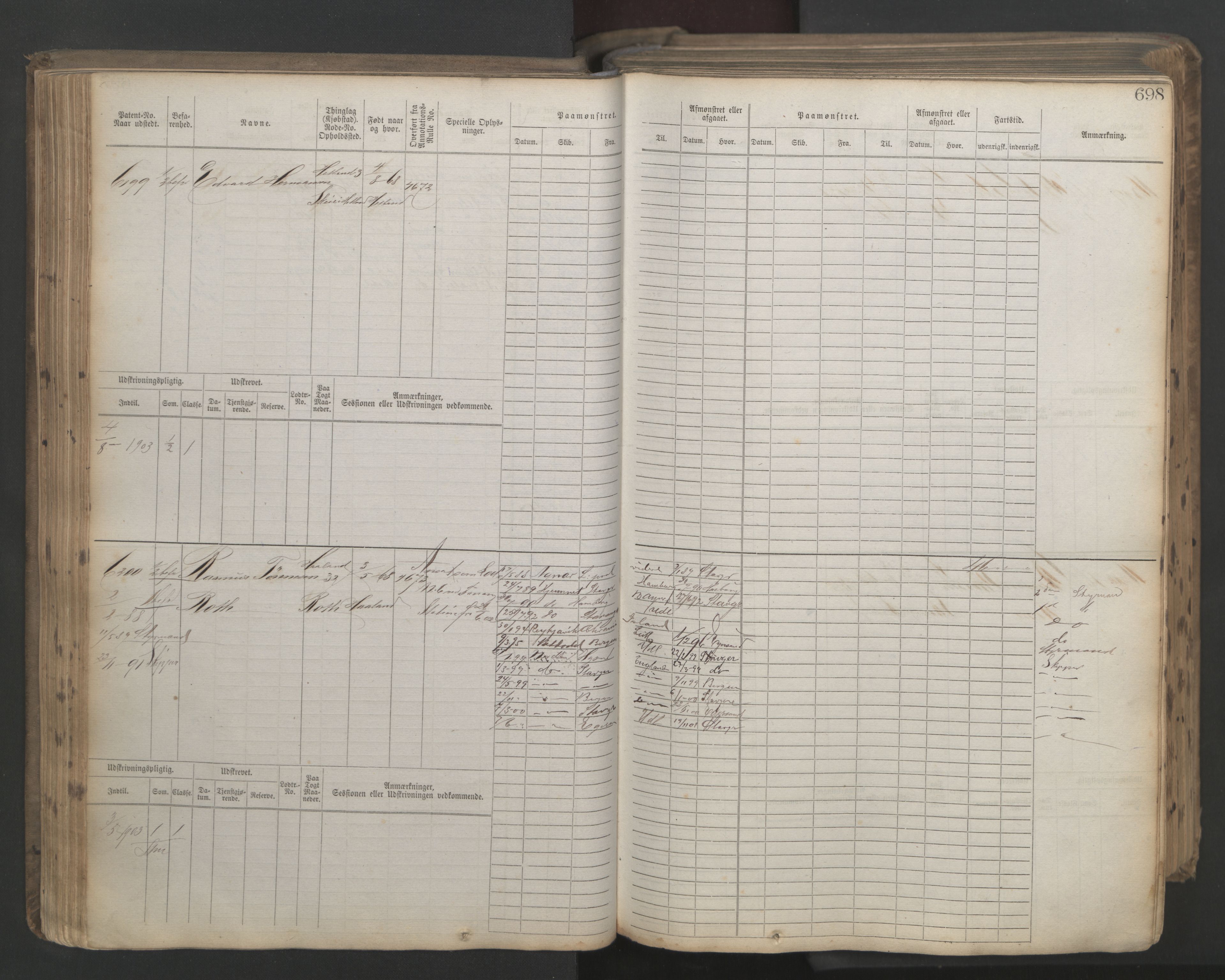 Stavanger sjømannskontor, AV/SAST-A-102006/F/Fb/Fbb/L0021: Sjøfartshovedrulle patnentnr. 6005-7204 (dublett), 1887, s. 102