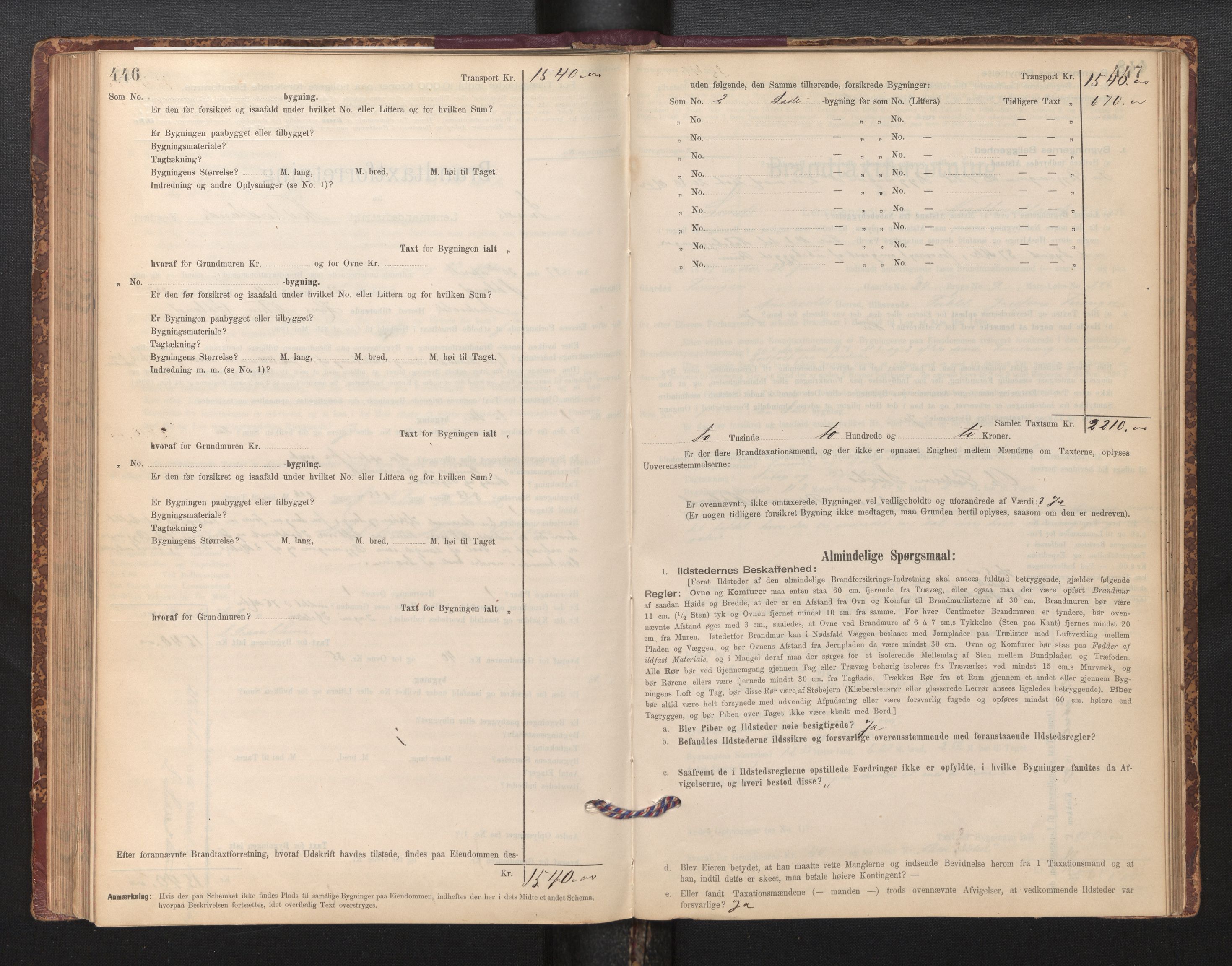 Lensmannen i Sund og Austevoll, AV/SAB-A-35201/0012/L0003: Branntakstprotokoll, skjematakst, 1894-1917, s. 446-447