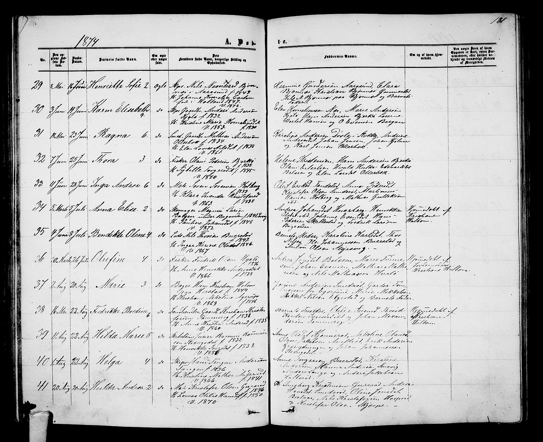 Nøtterøy kirkebøker, AV/SAKO-A-354/G/Ga/L0002: Klokkerbok nr. I 2, 1860-1877, s. 181