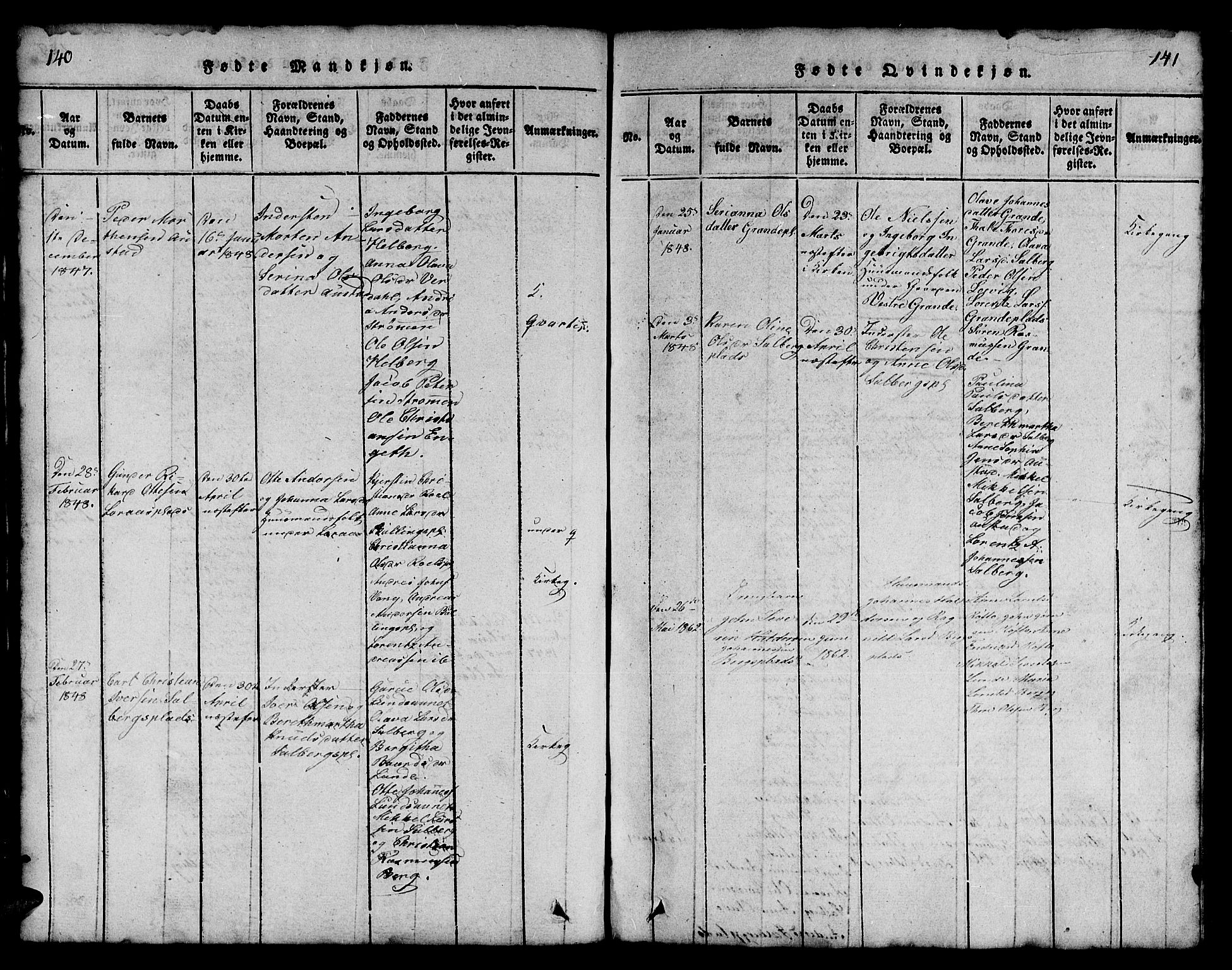 Ministerialprotokoller, klokkerbøker og fødselsregistre - Nord-Trøndelag, AV/SAT-A-1458/731/L0310: Klokkerbok nr. 731C01, 1816-1874, s. 140-141