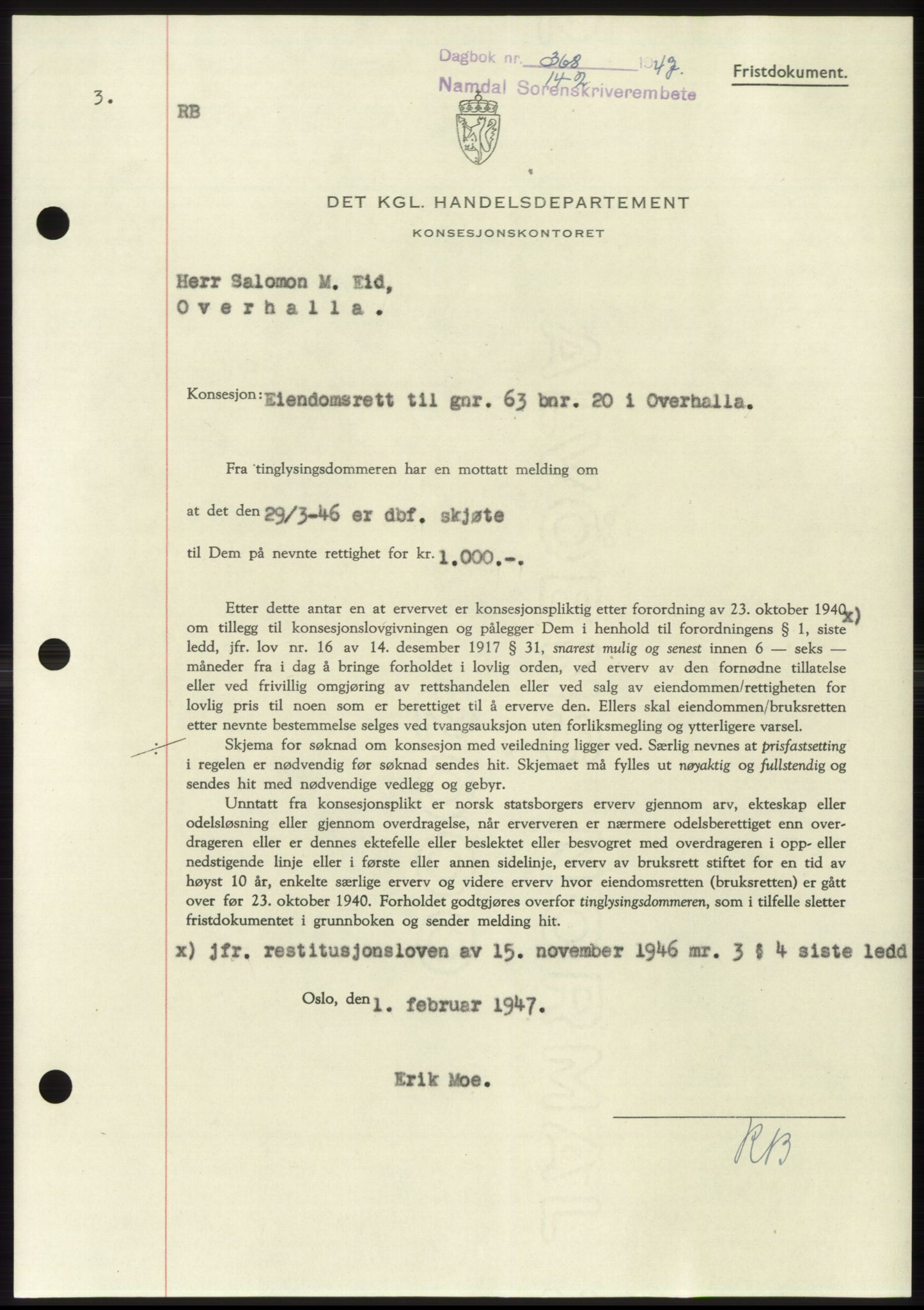 Namdal sorenskriveri, SAT/A-4133/1/2/2C: Pantebok nr. -, 1946-1947, Dagboknr: 368/1947