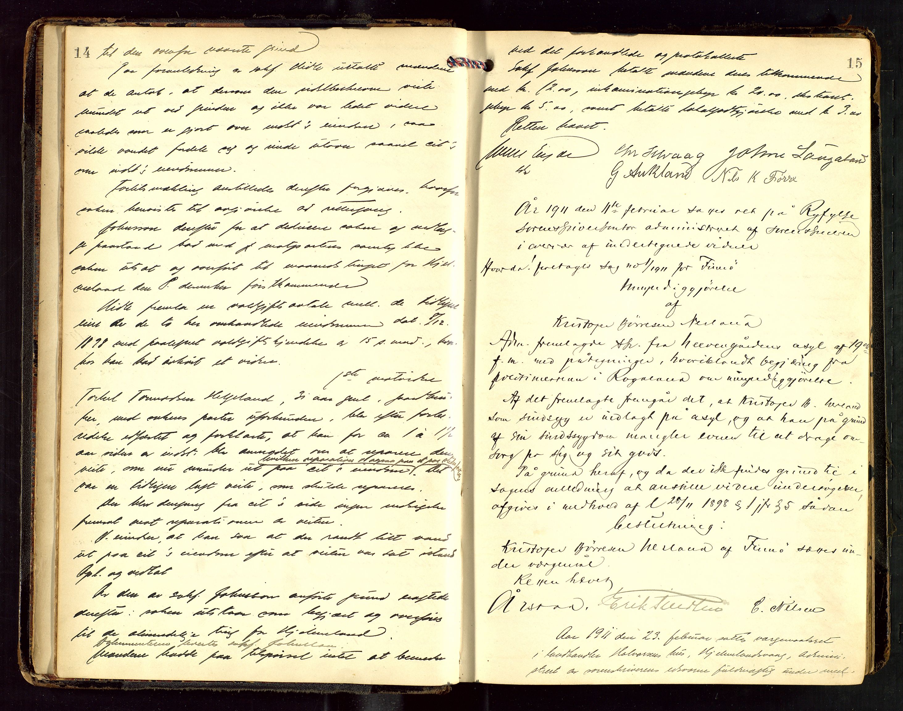 Ryfylke tingrett, AV/SAST-A-100055/001/I/IC/L0018: Ekstrarettsprotokoll, 1910-1918, s. 14-15