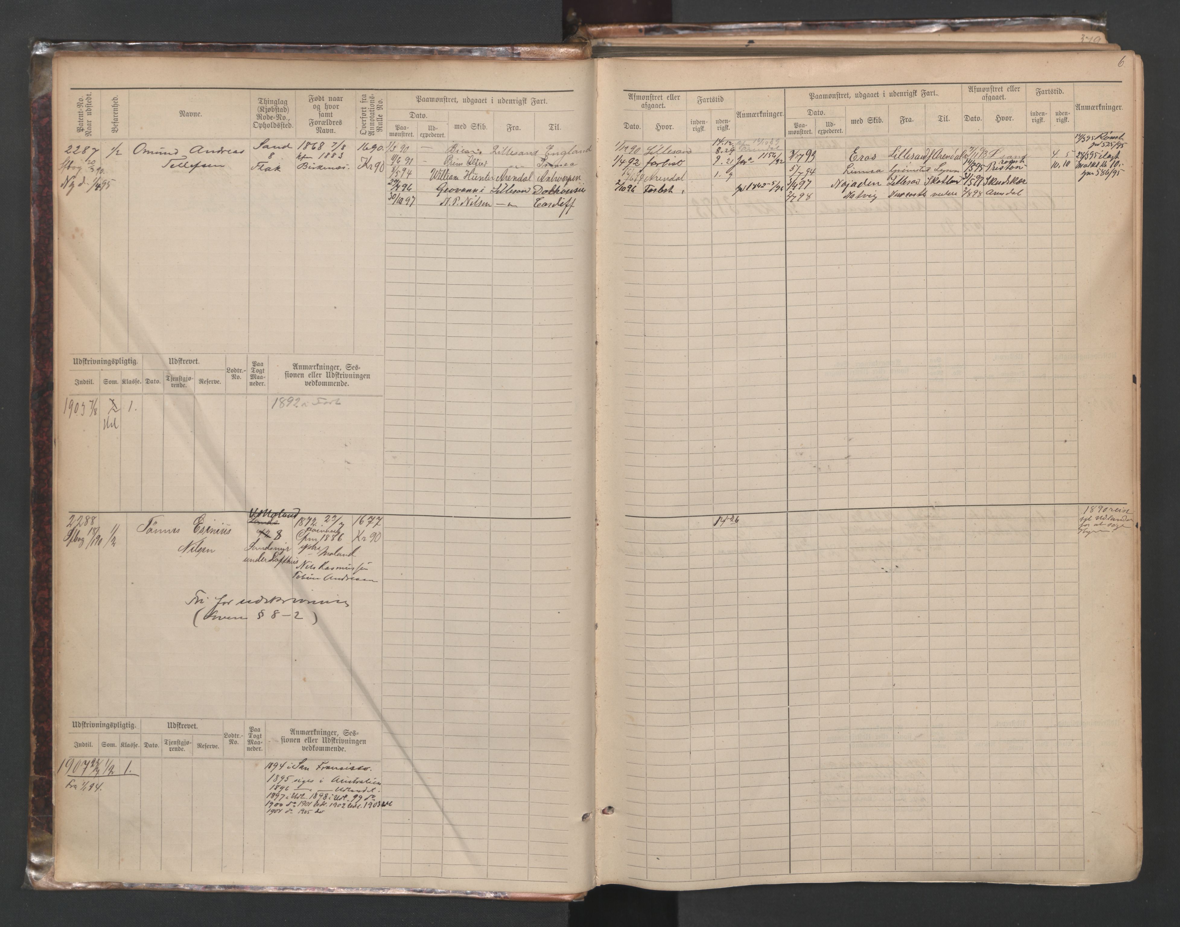 Lillesand mønstringskrets, AV/SAK-2031-0014/F/Fb/L0015: Hovedrulle nr 2279-3048, G-6, 1890-1910, s. 7