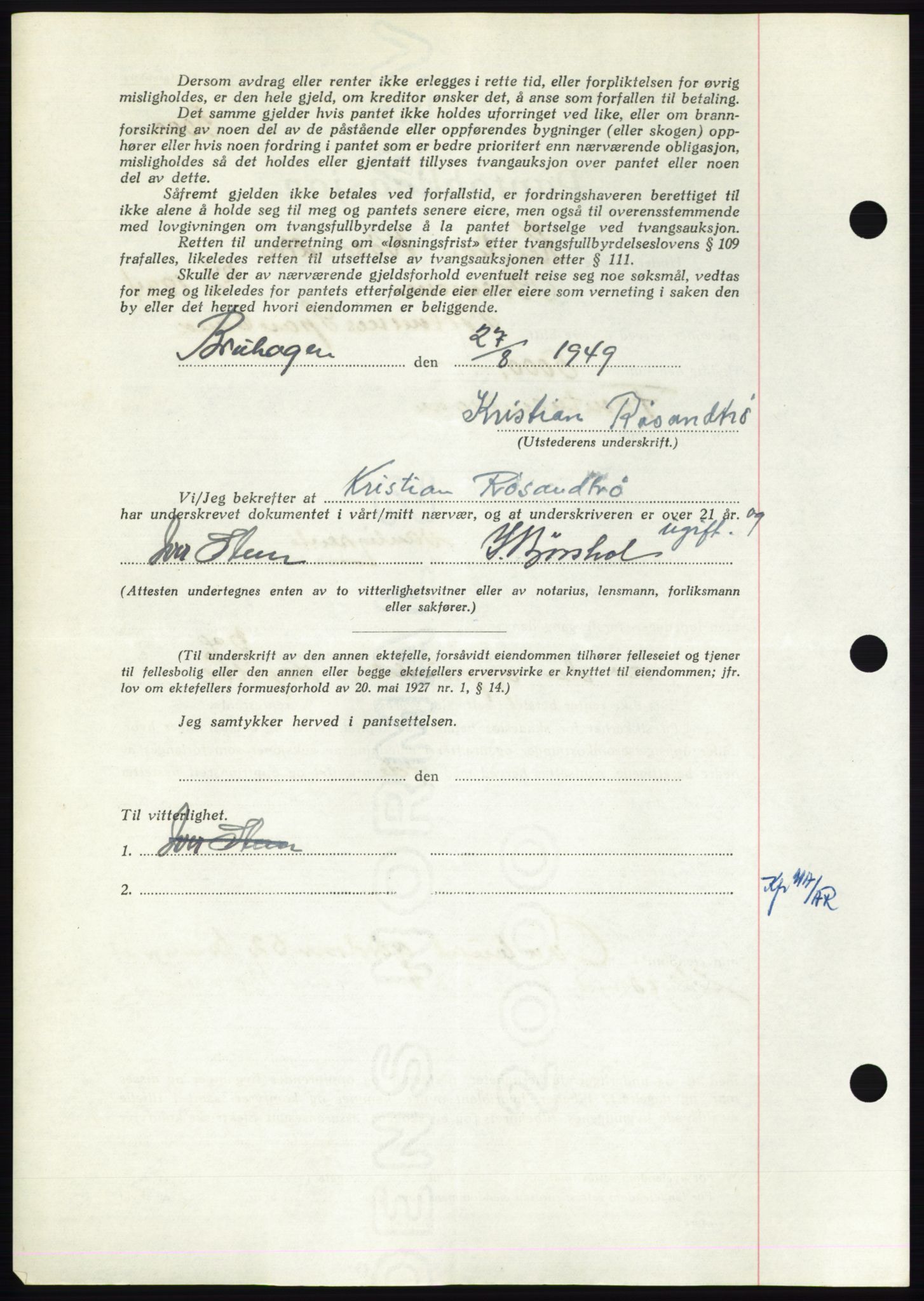 Nordmøre sorenskriveri, AV/SAT-A-4132/1/2/2Ca: Pantebok nr. B102, 1949-1949, Dagboknr: 2607/1949