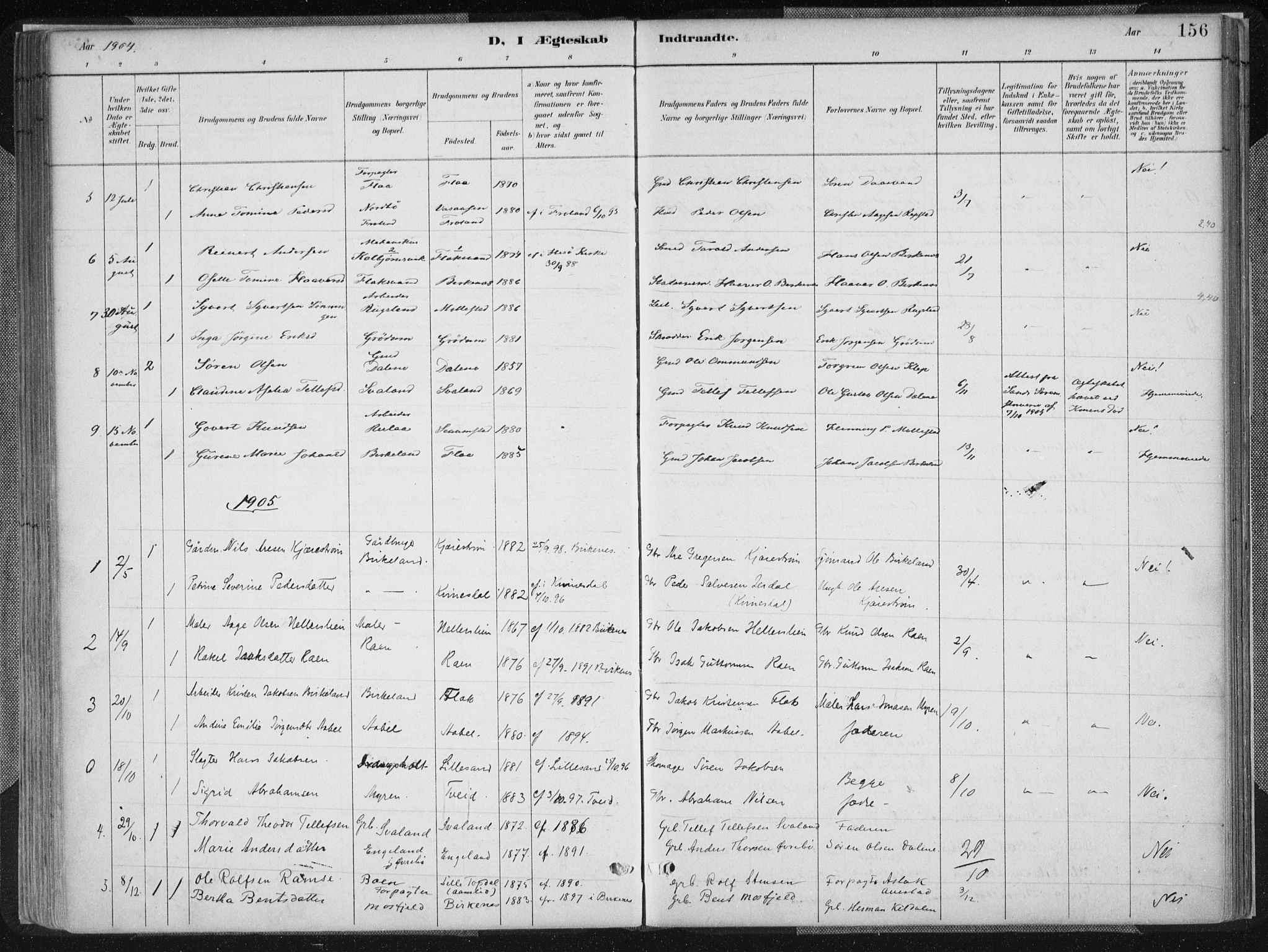 Birkenes sokneprestkontor, SAK/1111-0004/F/Fa/L0005: Ministerialbok nr. A 5, 1887-1907, s. 156
