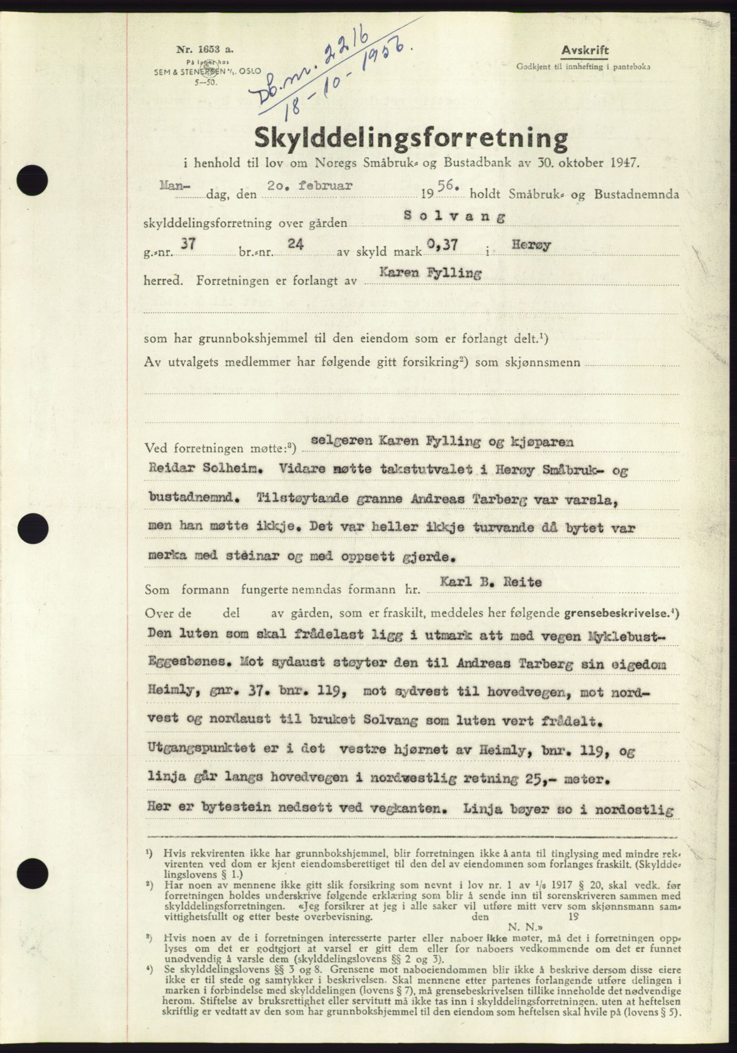 Søre Sunnmøre sorenskriveri, AV/SAT-A-4122/1/2/2C/L0104: Pantebok nr. 30A, 1956-1956, Dagboknr: 2219/1956