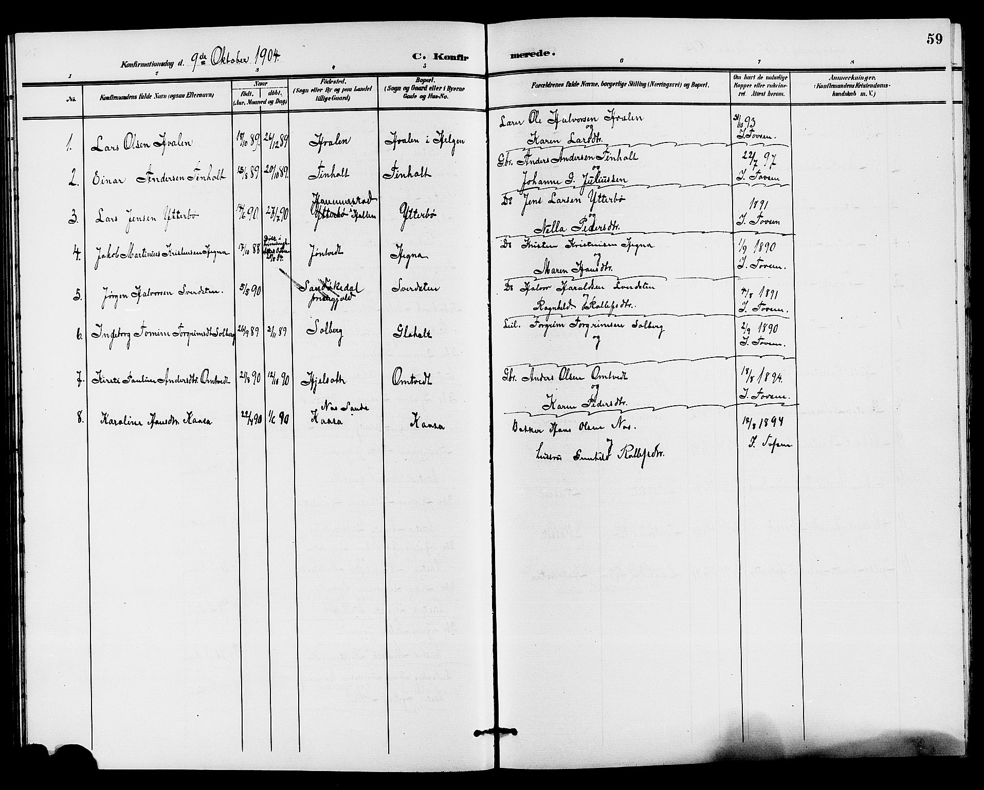 Holla kirkebøker, AV/SAKO-A-272/G/Gb/L0002: Klokkerbok nr. II 2, 1897-1913, s. 59