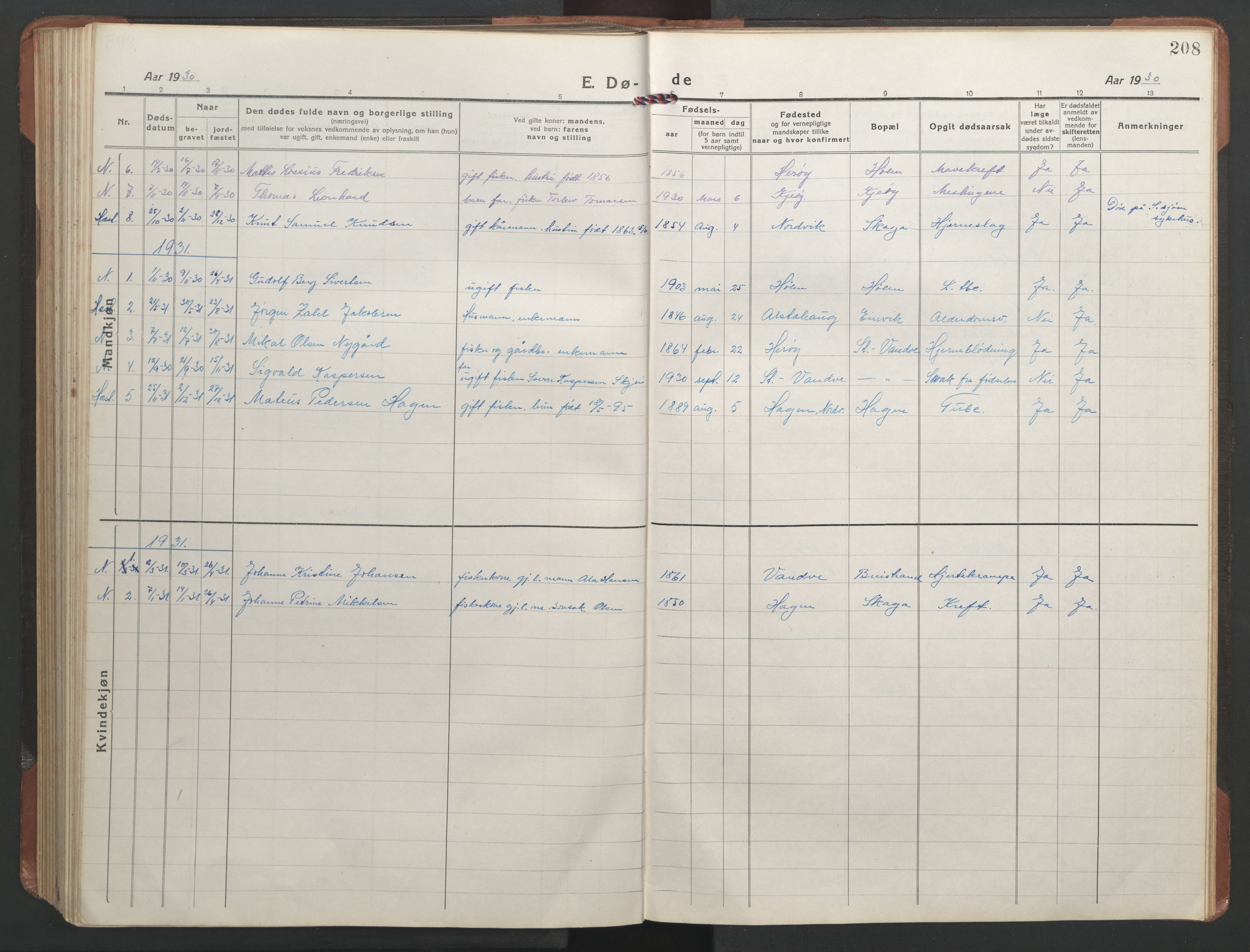 Ministerialprotokoller, klokkerbøker og fødselsregistre - Nordland, SAT/A-1459/836/L0539: Klokkerbok nr. 836C03, 1917-1949, s. 208