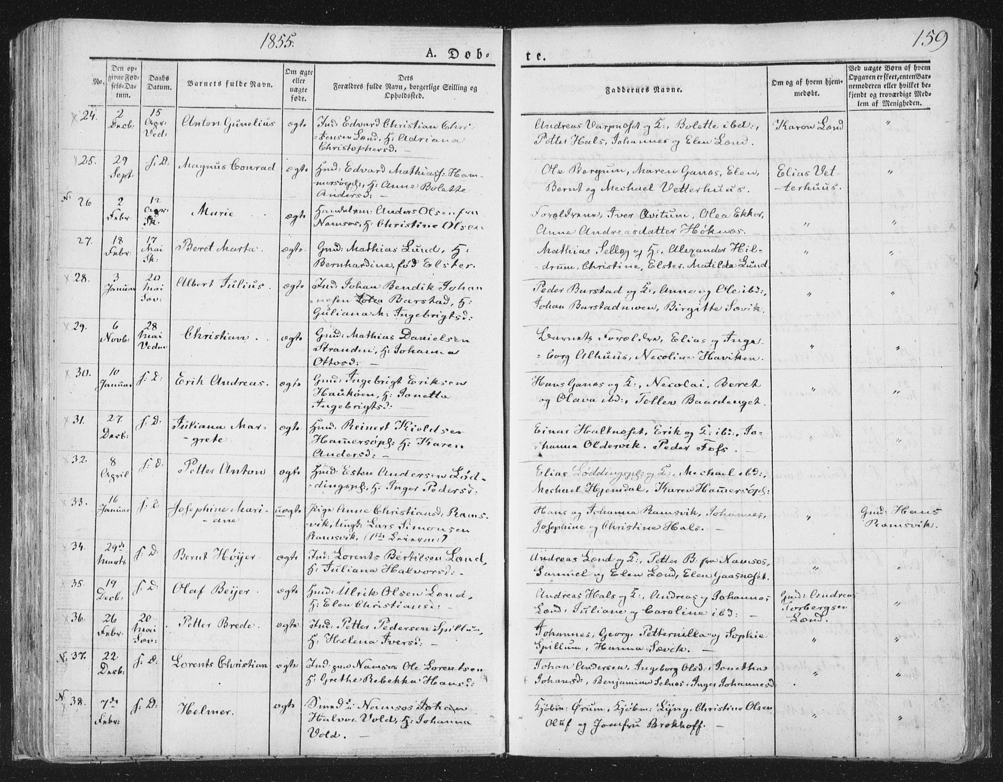 Ministerialprotokoller, klokkerbøker og fødselsregistre - Nord-Trøndelag, AV/SAT-A-1458/764/L0551: Ministerialbok nr. 764A07a, 1824-1864, s. 159