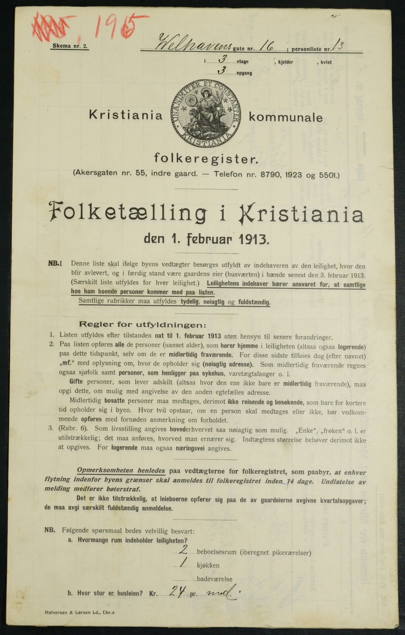 OBA, Kommunal folketelling 1.2.1913 for Kristiania, 1913, s. 127511