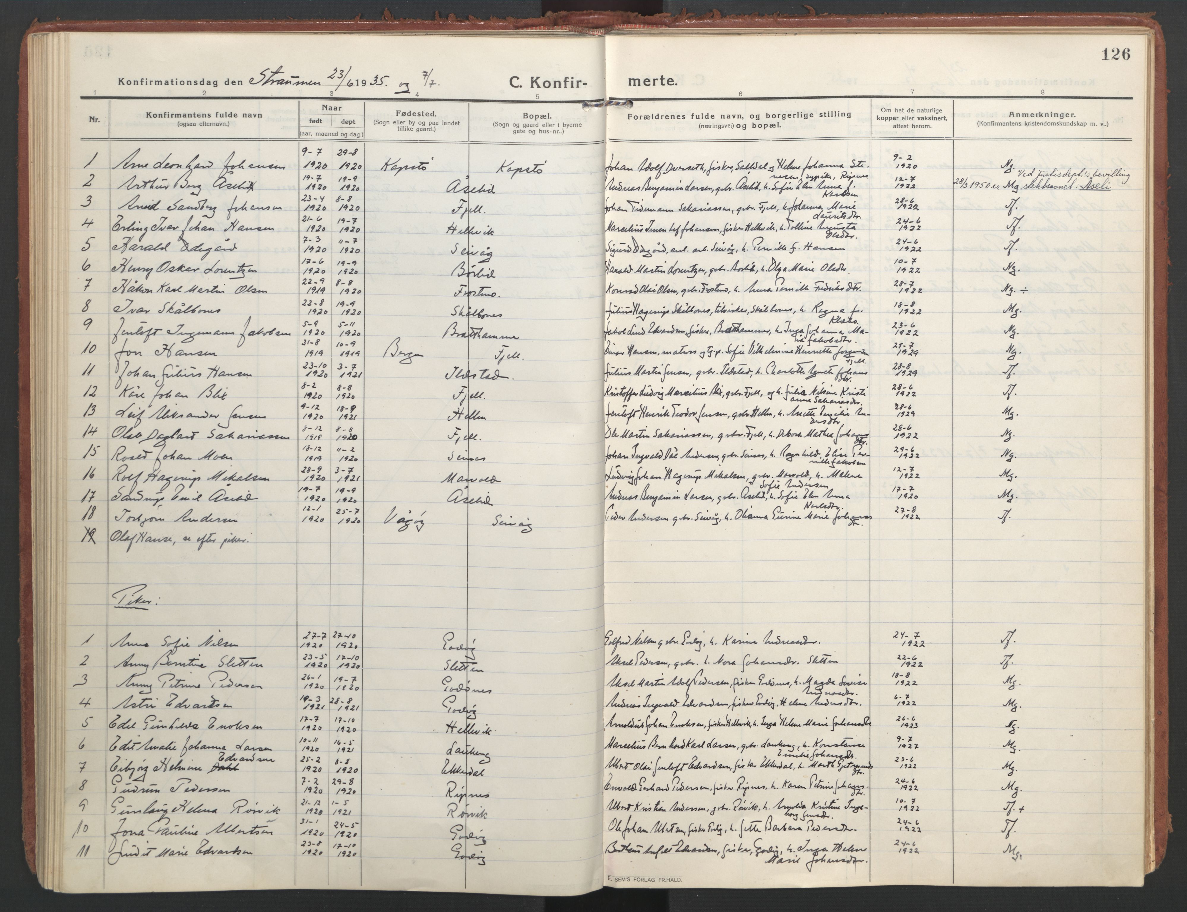 Ministerialprotokoller, klokkerbøker og fødselsregistre - Nordland, AV/SAT-A-1459/804/L0086: Ministerialbok nr. 804A07, 1916-1935, s. 126