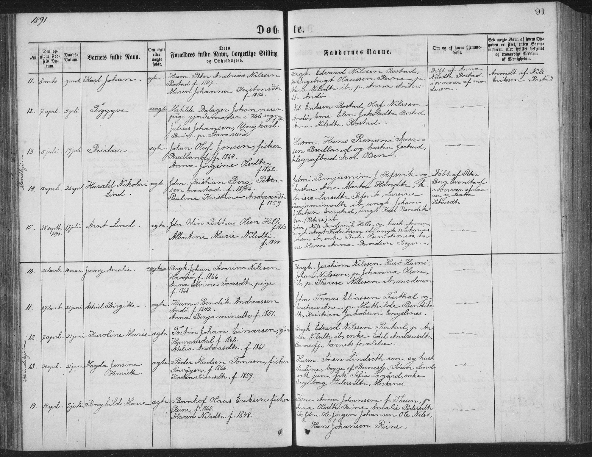 Ministerialprotokoller, klokkerbøker og fødselsregistre - Nordland, AV/SAT-A-1459/886/L1225: Klokkerbok nr. 886C02, 1874-1896, s. 91
