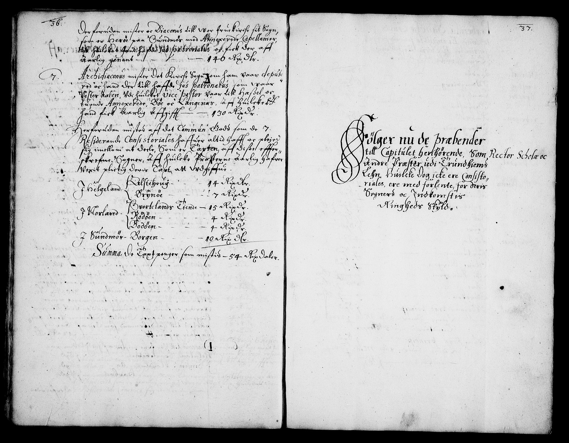 Rentekammeret inntil 1814, Realistisk ordnet avdeling, RA/EA-4070/Fc/Fca/L0004/0004: [Ca IV]  Trondheim stift / Trondheim kapitel og domkirkes jordebok, 1666, s. 36-37