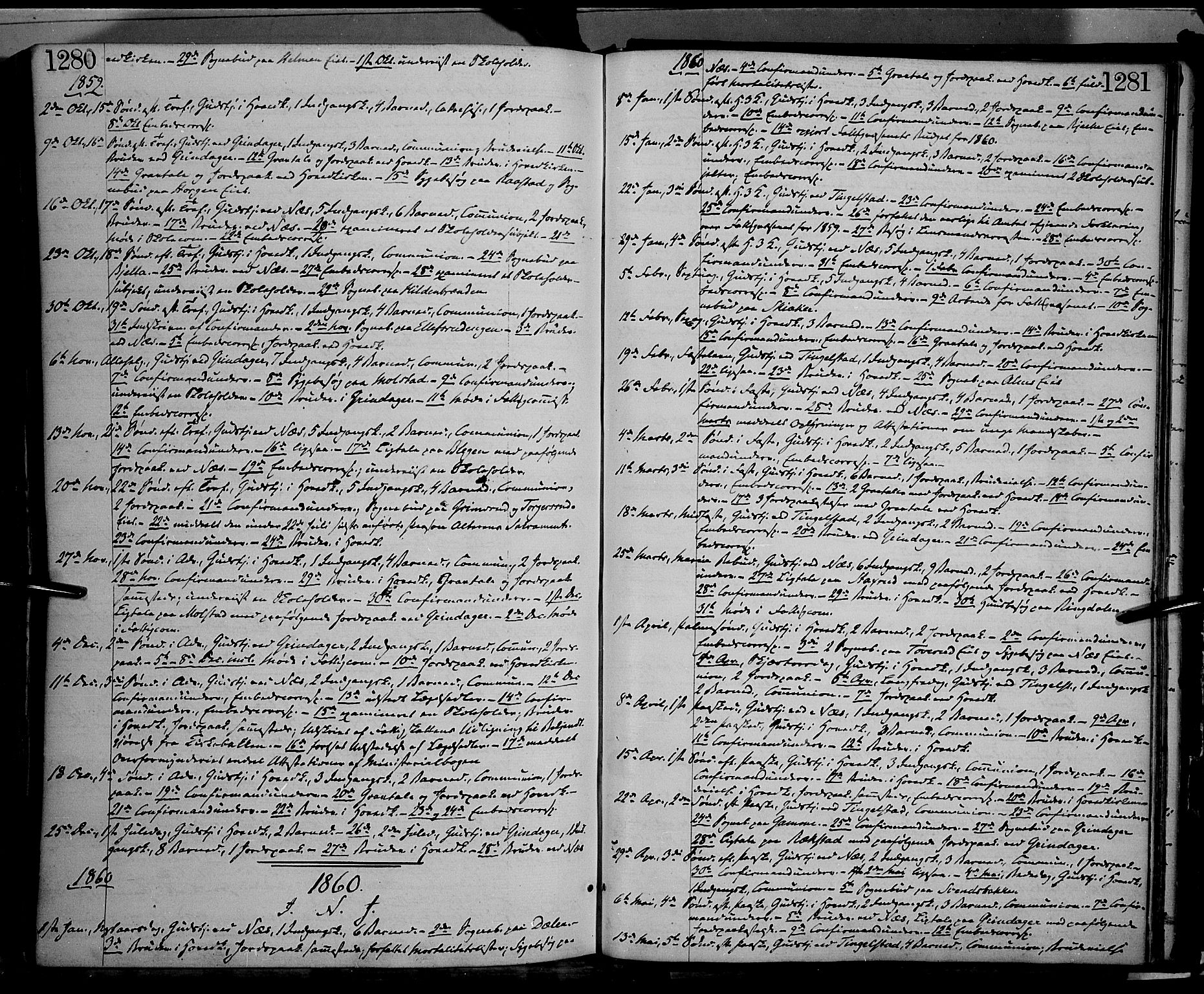 Gran prestekontor, AV/SAH-PREST-112/H/Ha/Haa/L0012: Ministerialbok nr. 12, 1856-1874, s. 1280-1281