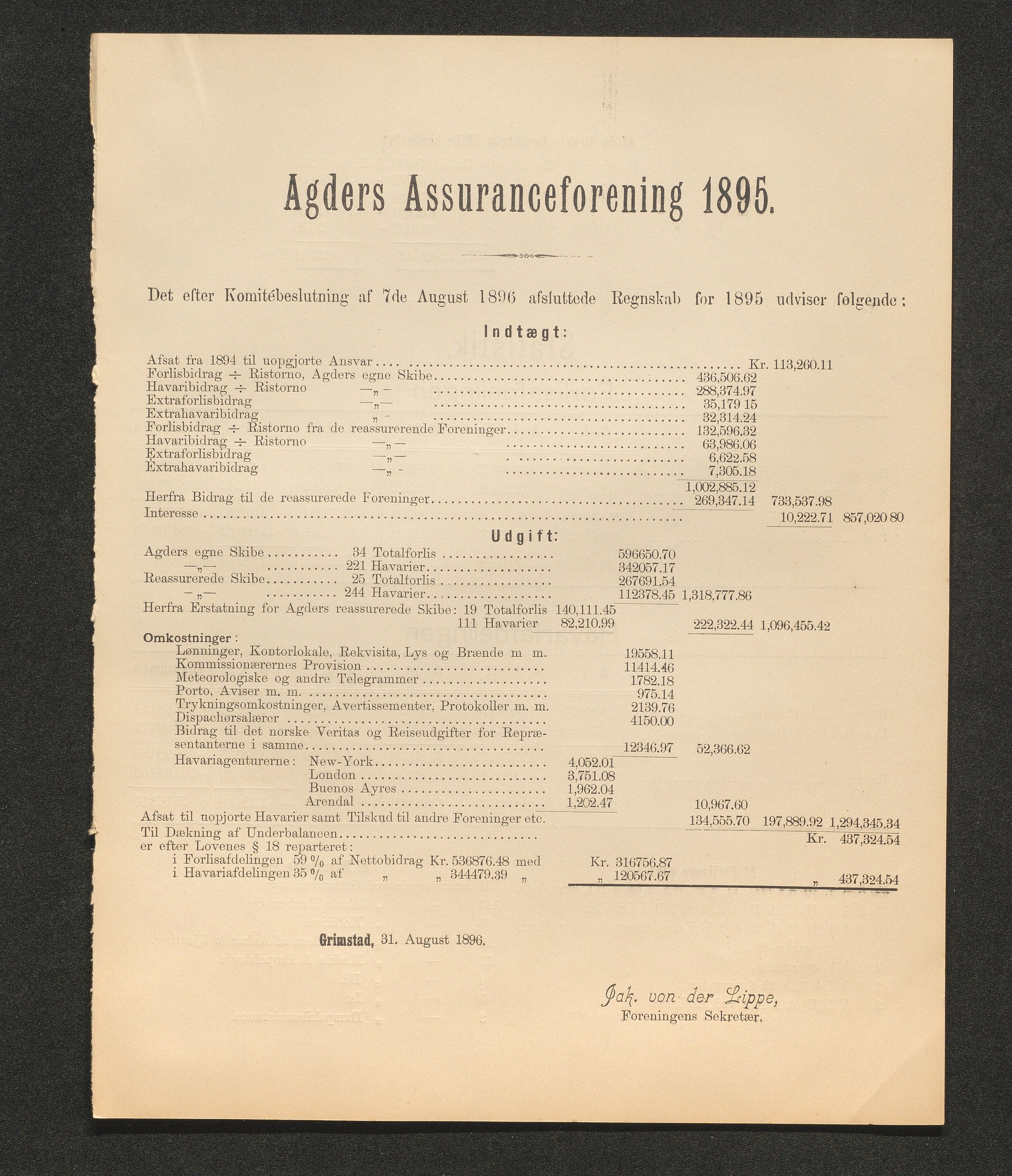 Agders Gjensidige Assuranceforening, AAKS/PA-1718/05/L0003: Regnskap, seilavdeling, pakkesak, 1890-1912