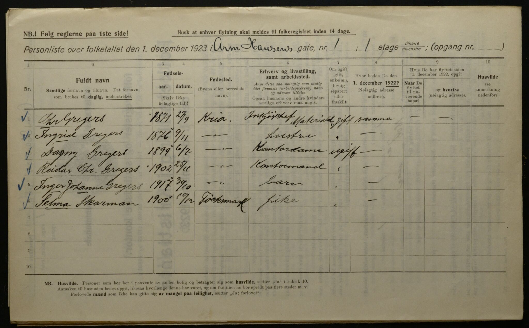 OBA, Kommunal folketelling 1.12.1923 for Kristiania, 1923, s. 2579