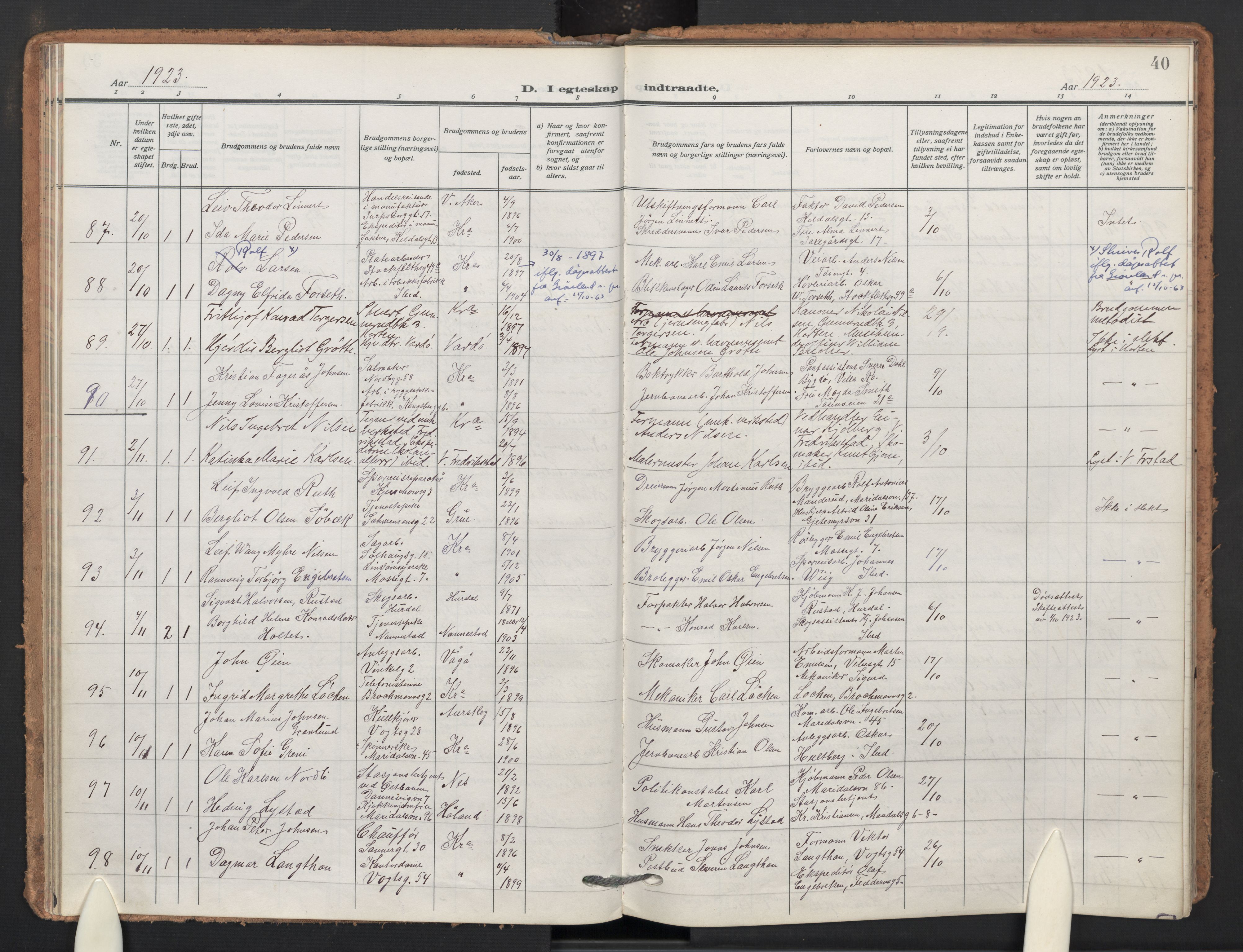 Sagene prestekontor Kirkebøker, AV/SAO-A-10796/F/L0013: Ministerialbok nr. 13, 1920-1929, s. 40