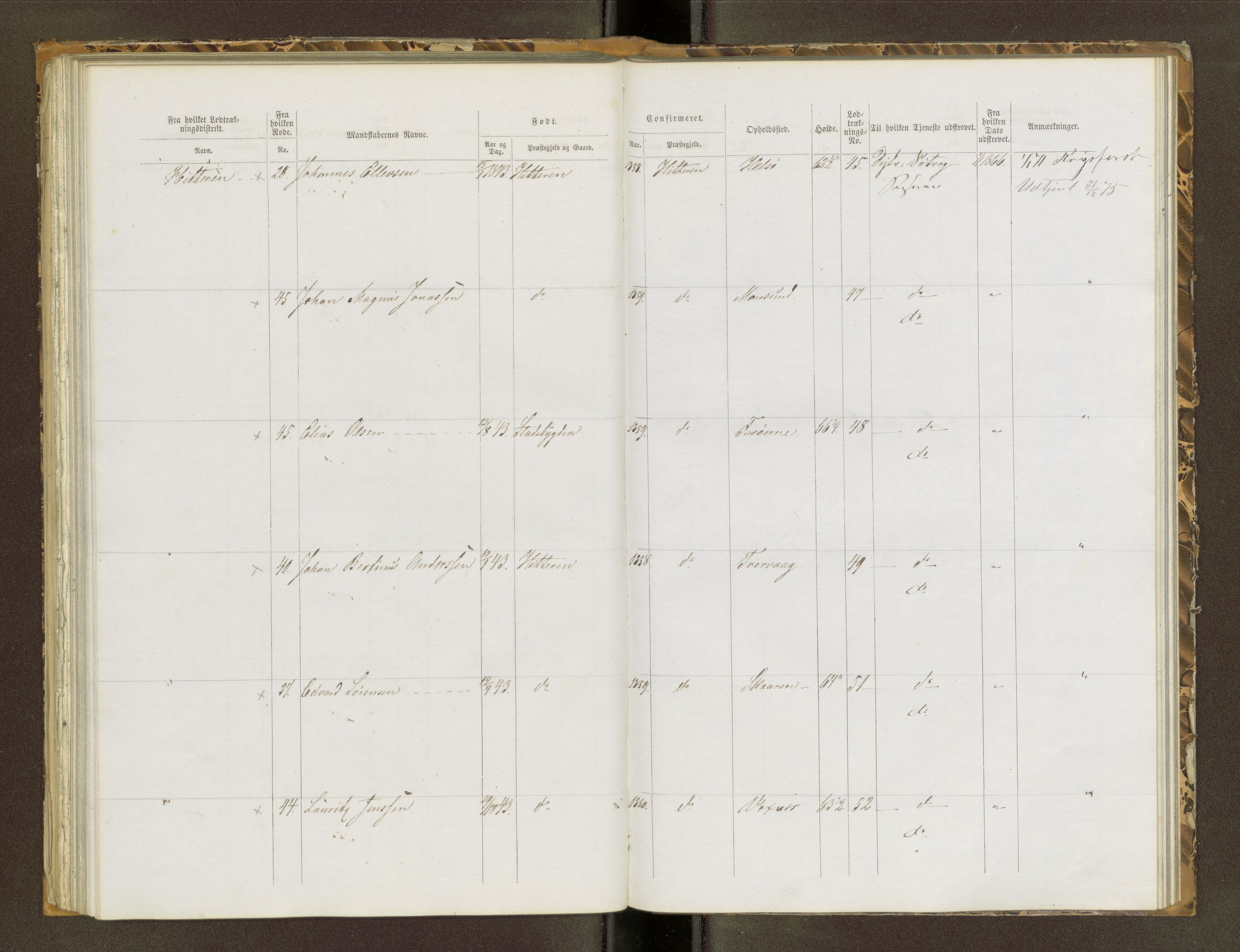 Sjøinnrulleringen - Trondhjemske distrikt, SAT/A-5121/01/L0320: Rulle over kystværnet og reserver for sjøtroppene i søndre og norder Trondhjem amter, 1861-1868