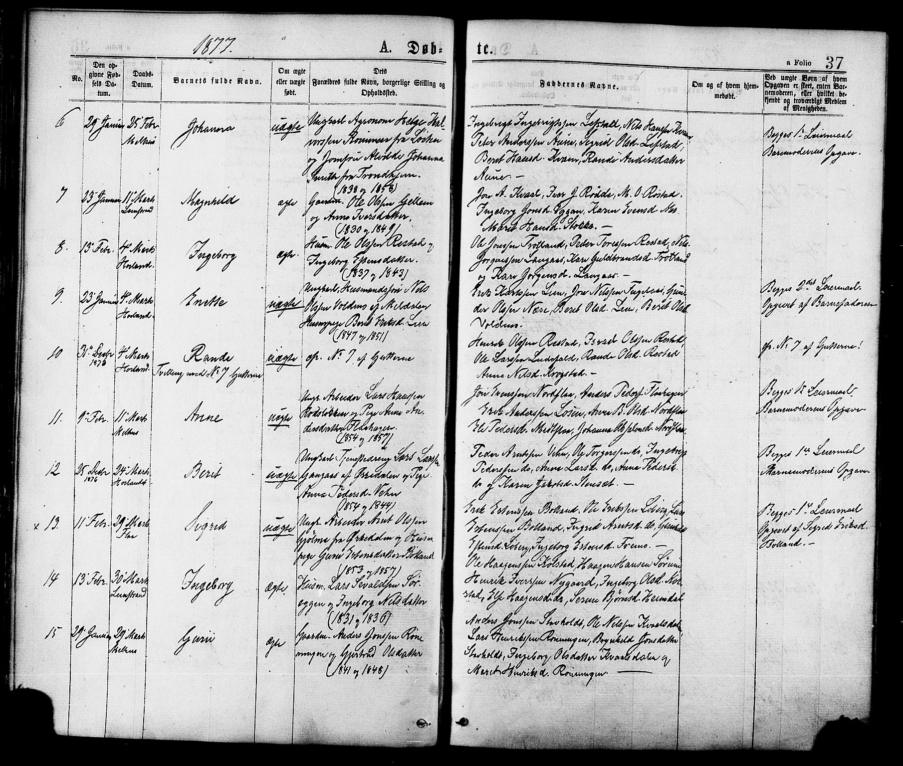 Ministerialprotokoller, klokkerbøker og fødselsregistre - Sør-Trøndelag, AV/SAT-A-1456/691/L1079: Ministerialbok nr. 691A11, 1873-1886, s. 37