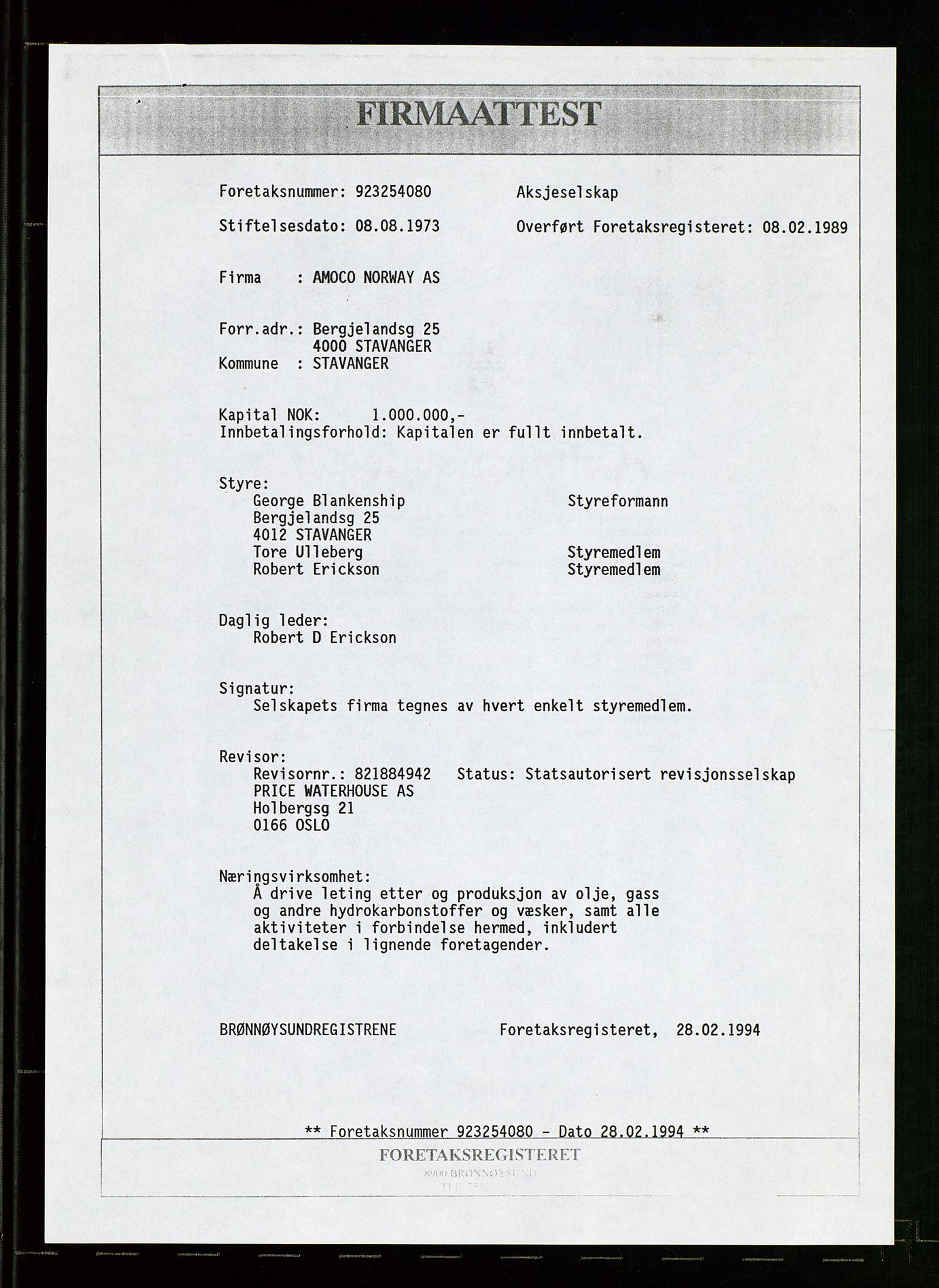 Pa 1740 - Amoco Norway Oil Company, AV/SAST-A-102405/22/A/Aa/L0001: Styreprotokoller og sakspapirer, 1965-1999, s. 142