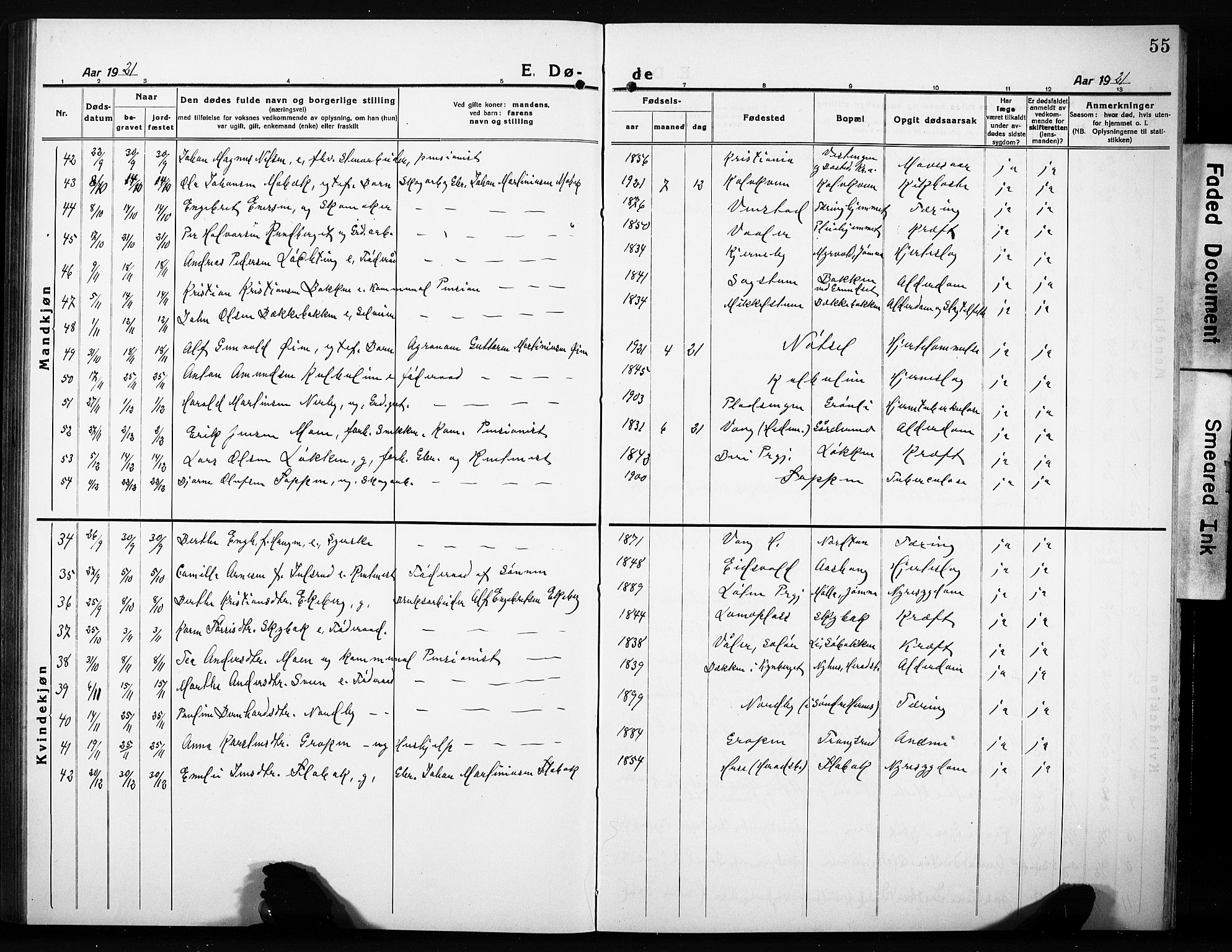 Elverum prestekontor, AV/SAH-PREST-044/H/Ha/Hab/L0014: Klokkerbok nr. 14, 1922-1933, s. 55