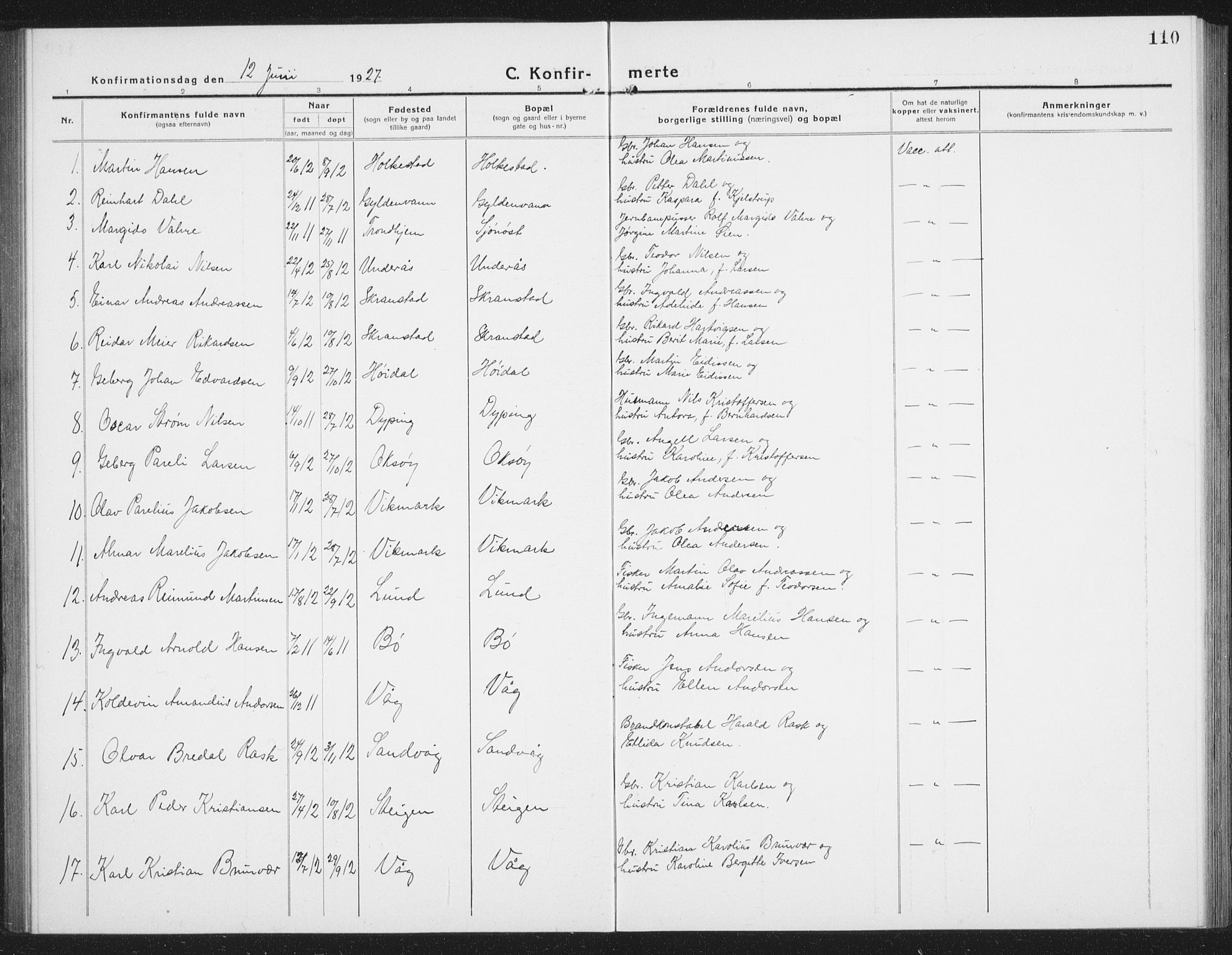 Ministerialprotokoller, klokkerbøker og fødselsregistre - Nordland, AV/SAT-A-1459/855/L0817: Klokkerbok nr. 855C06, 1917-1934, s. 110