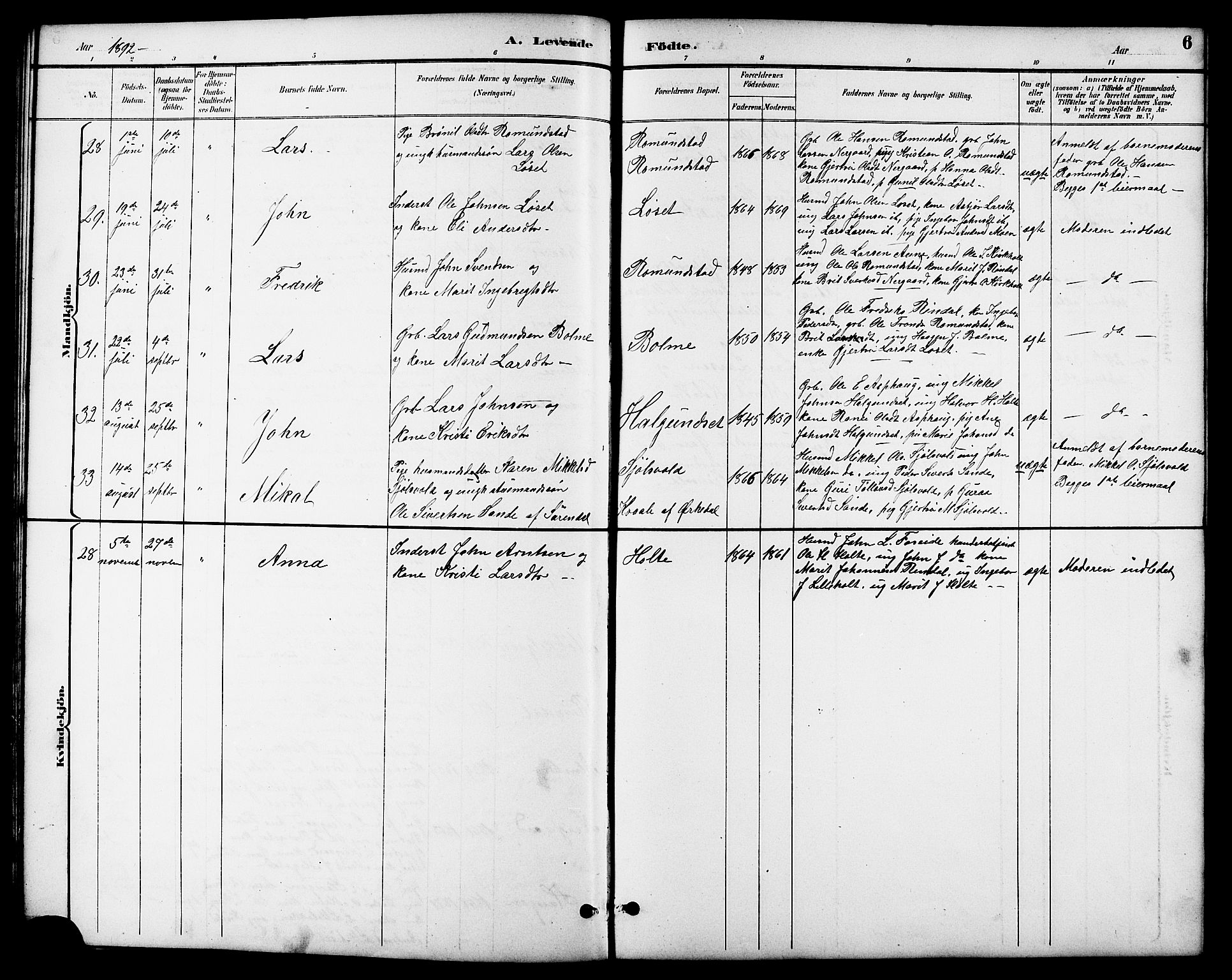 Ministerialprotokoller, klokkerbøker og fødselsregistre - Møre og Romsdal, AV/SAT-A-1454/598/L1078: Klokkerbok nr. 598C03, 1892-1909, s. 6