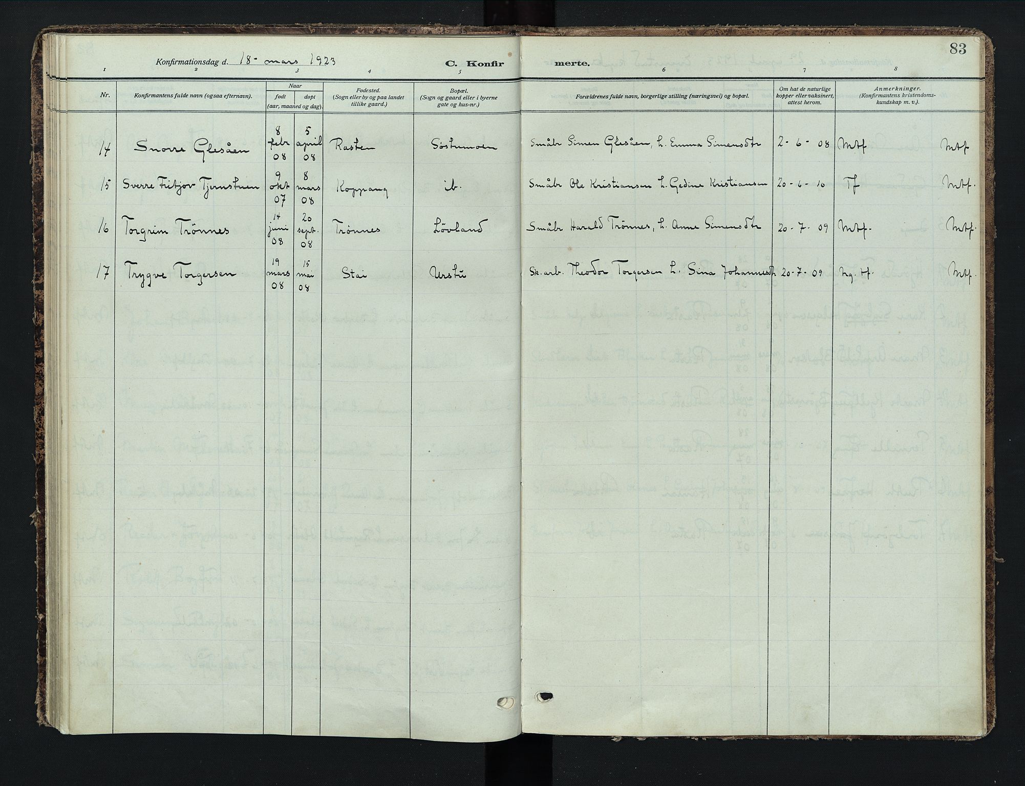 Stor-Elvdal prestekontor, SAH/PREST-052/H/Ha/Haa/L0005: Ministerialbok nr. 5, 1908-1924, s. 83