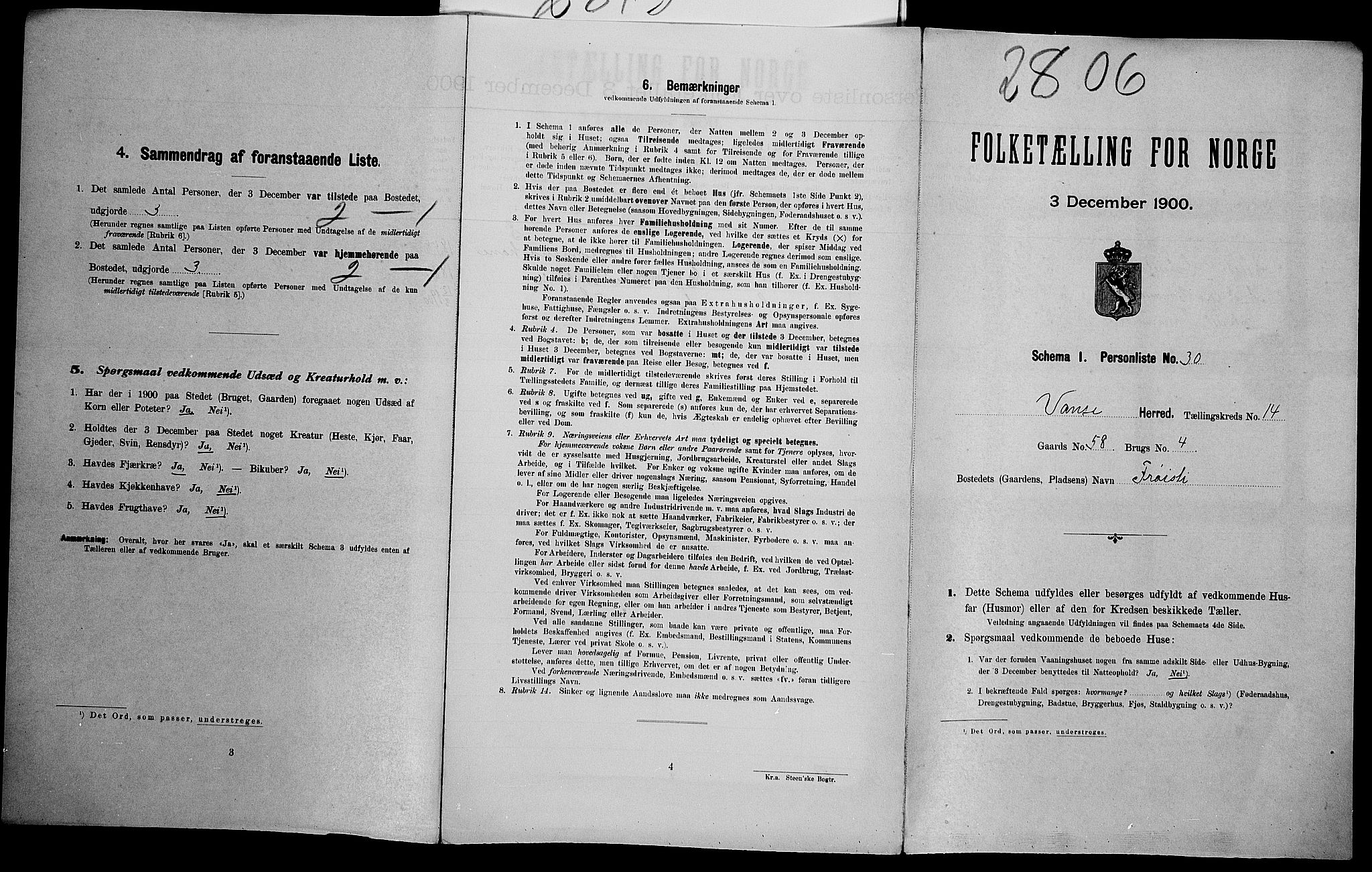 SAK, Folketelling 1900 for 1041 Vanse herred, 1900, s. 2490