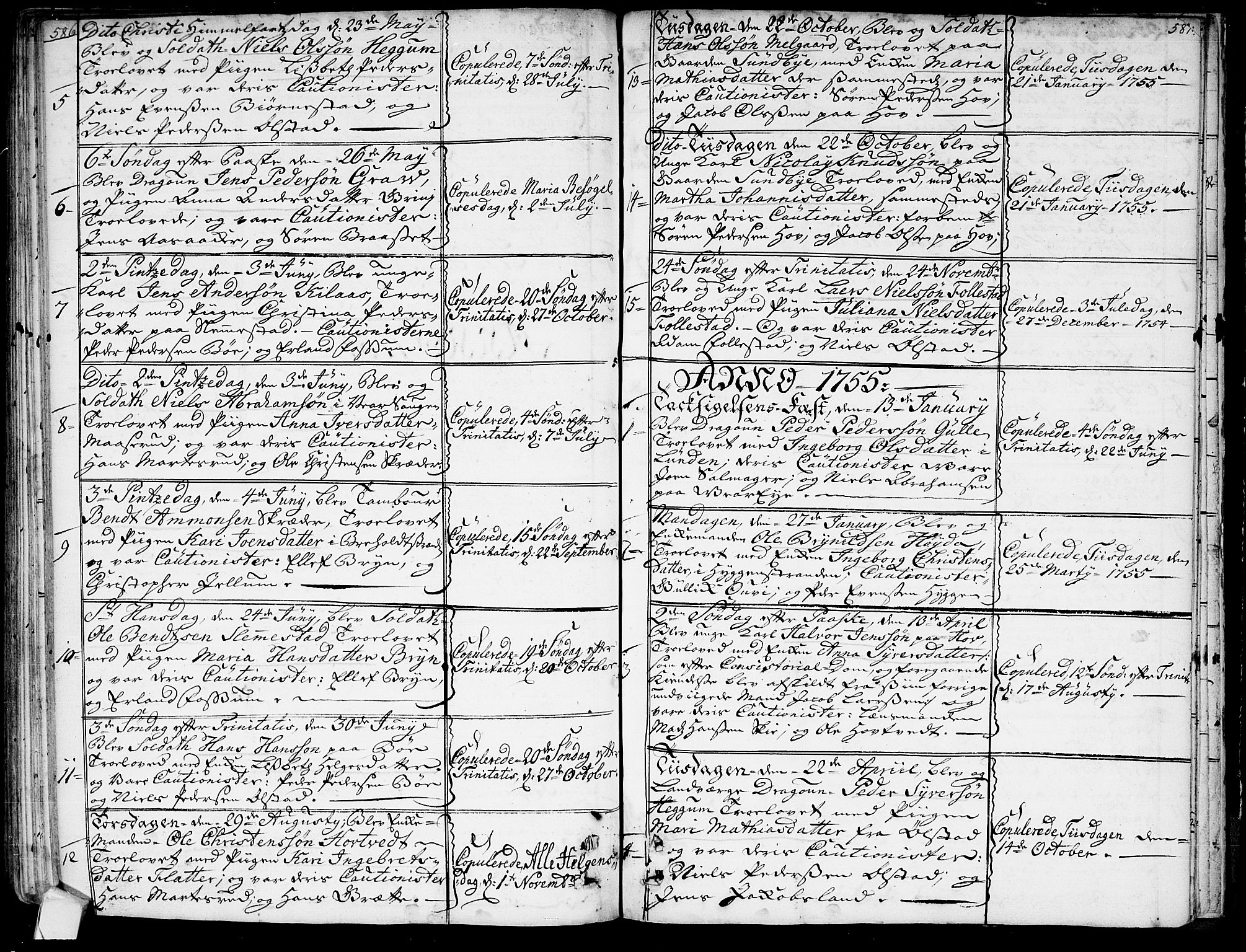 Røyken kirkebøker, AV/SAKO-A-241/G/Ga/L0001: Klokkerbok nr. 1, 1740-1768, s. 586-587