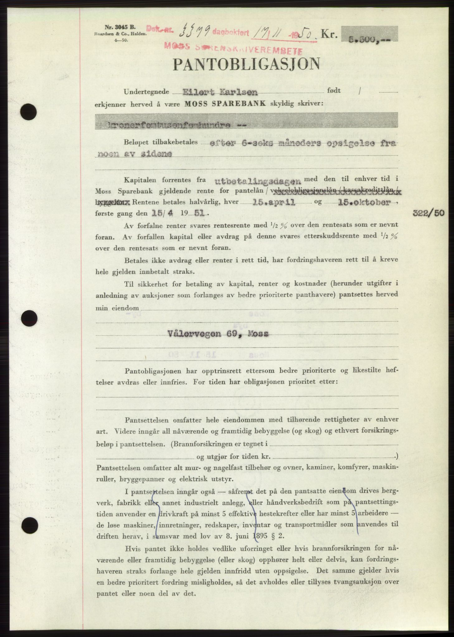 Moss sorenskriveri, SAO/A-10168: Pantebok nr. B25, 1950-1950, Dagboknr: 3379/1950