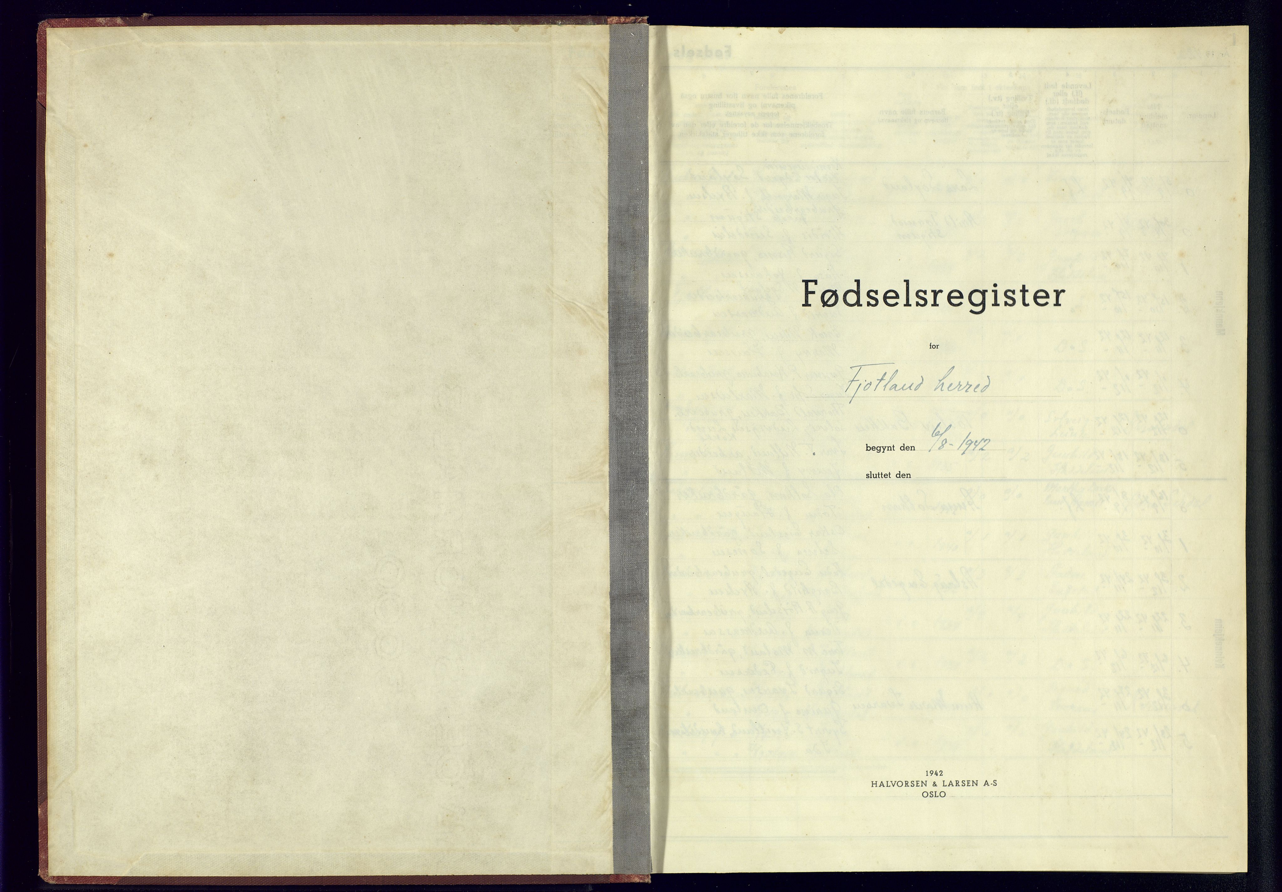 Fjotland sokneprestkontor, SAK/1111-0010/J/Jb/L0001: Fødselsregister nr. 1, 1942-1945