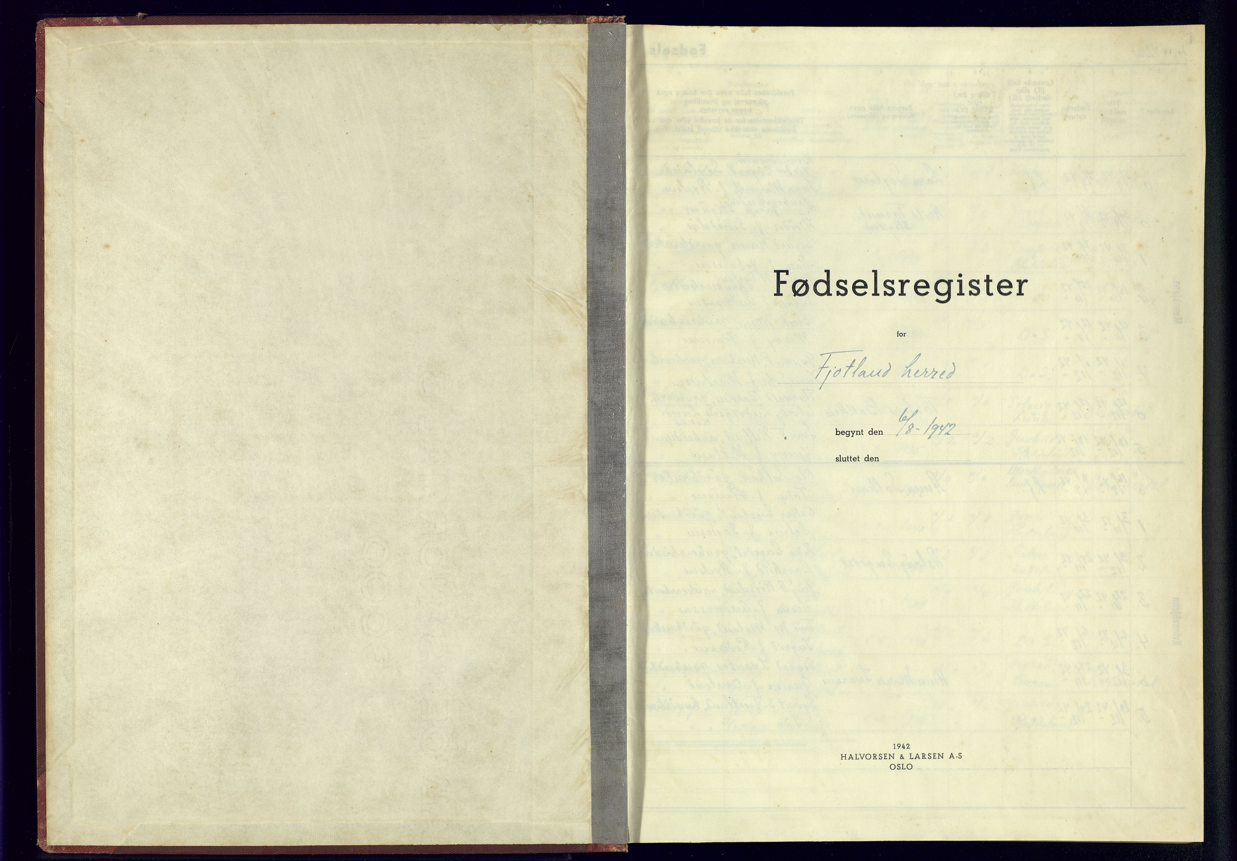 Fjotland sokneprestkontor, AV/SAK-1111-0010/J/Jb/L0001: Fødselsregister nr. 1, 1942-1945