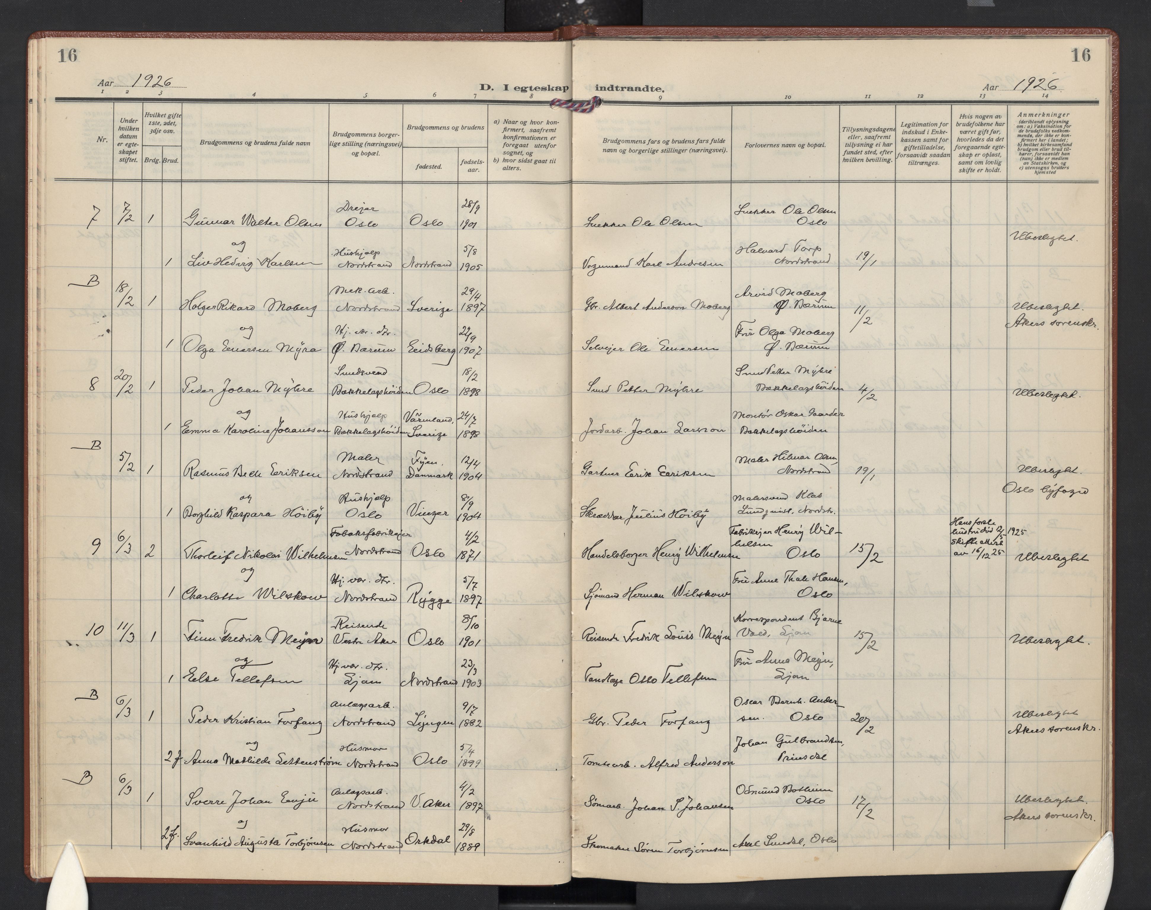 Nordstrand prestekontor Kirkebøker, AV/SAO-A-10362a/F/Fa/L0004: Ministerialbok nr. 4, 1924-1930, s. 16