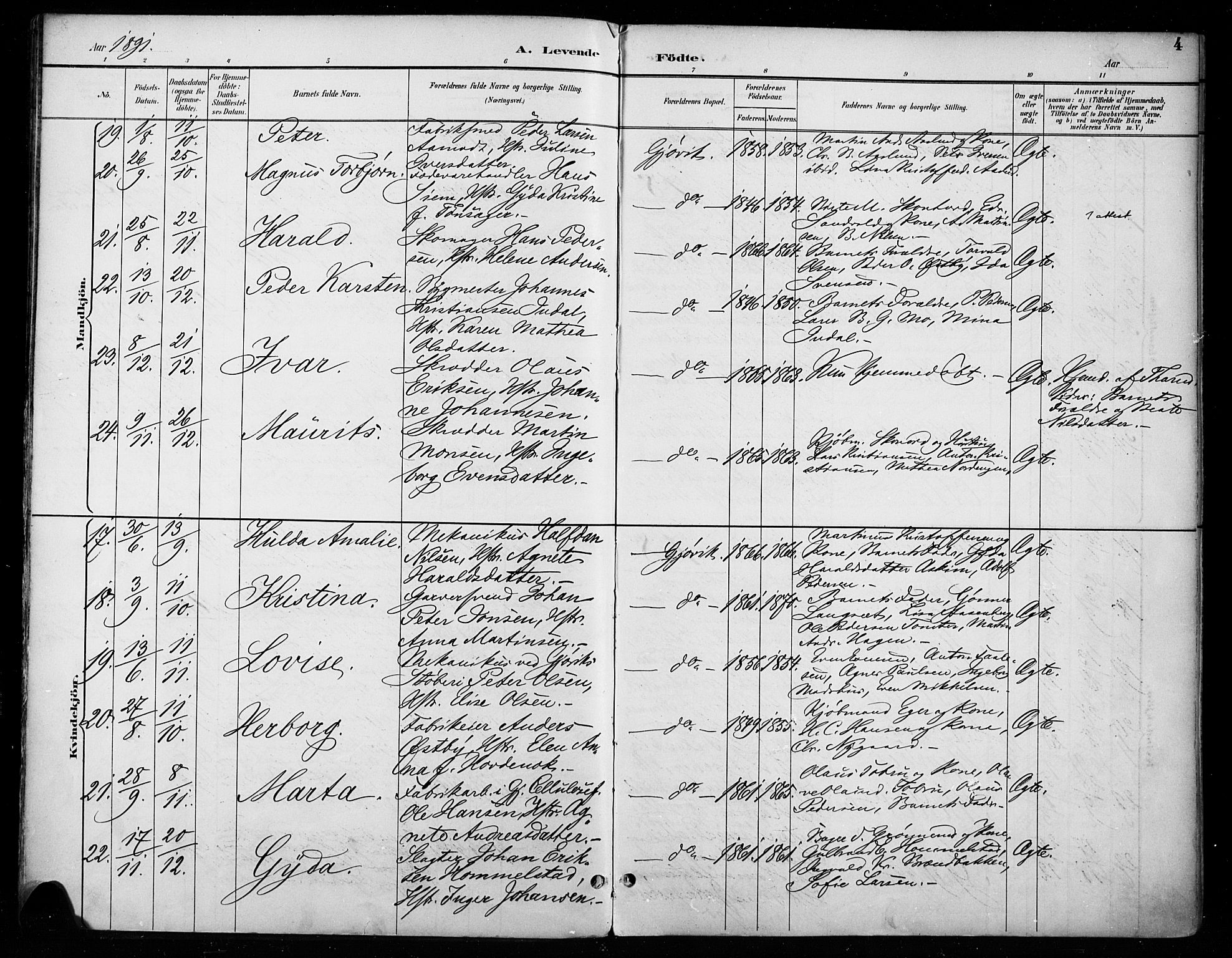 Vardal prestekontor, AV/SAH-PREST-100/H/Ha/Haa/L0011: Ministerialbok nr. 11, 1891-1901, s. 4