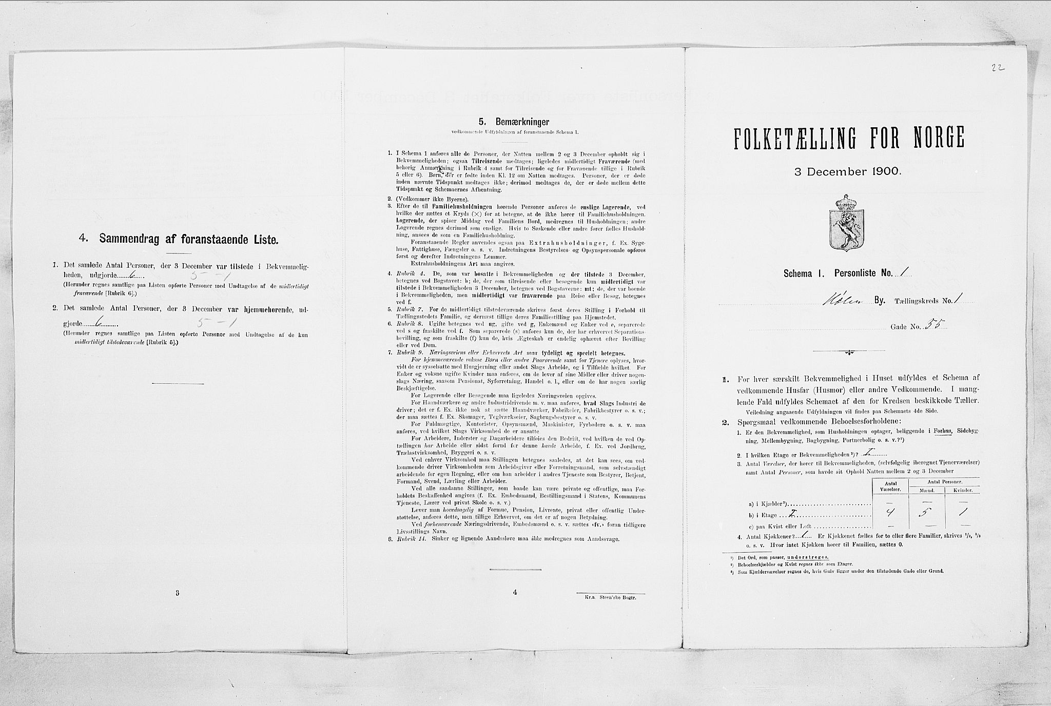 SAO, Folketelling 1900 for 0204 Hølen ladested, 1900